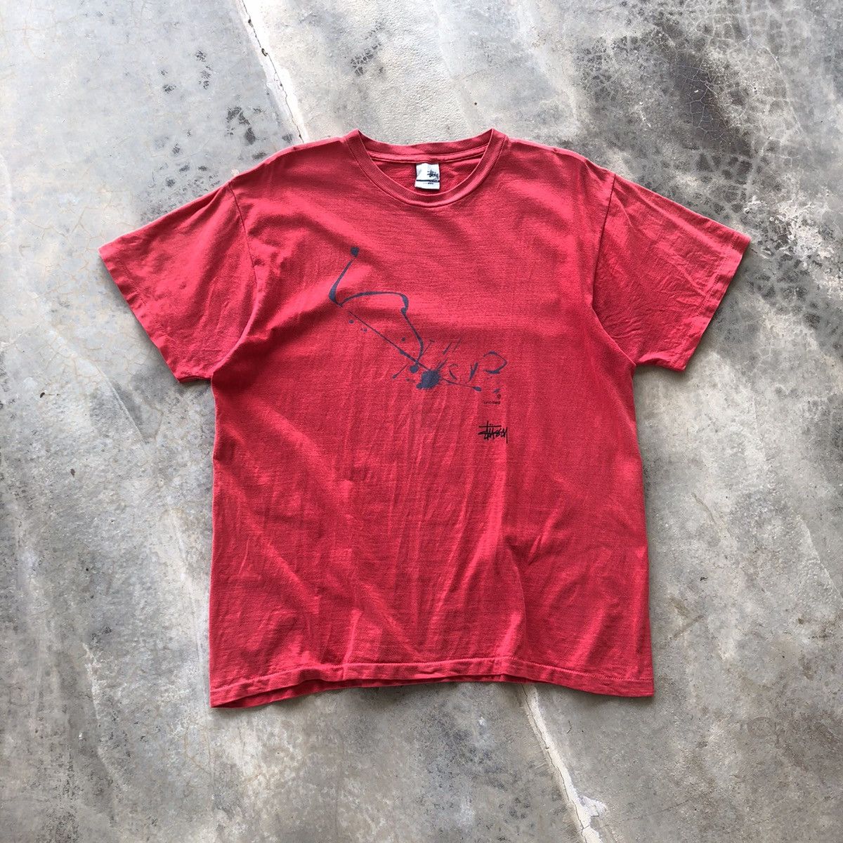 image of Stussy x Wtaps Drip Technique T-Shirt in Red, Men's (Size Large)