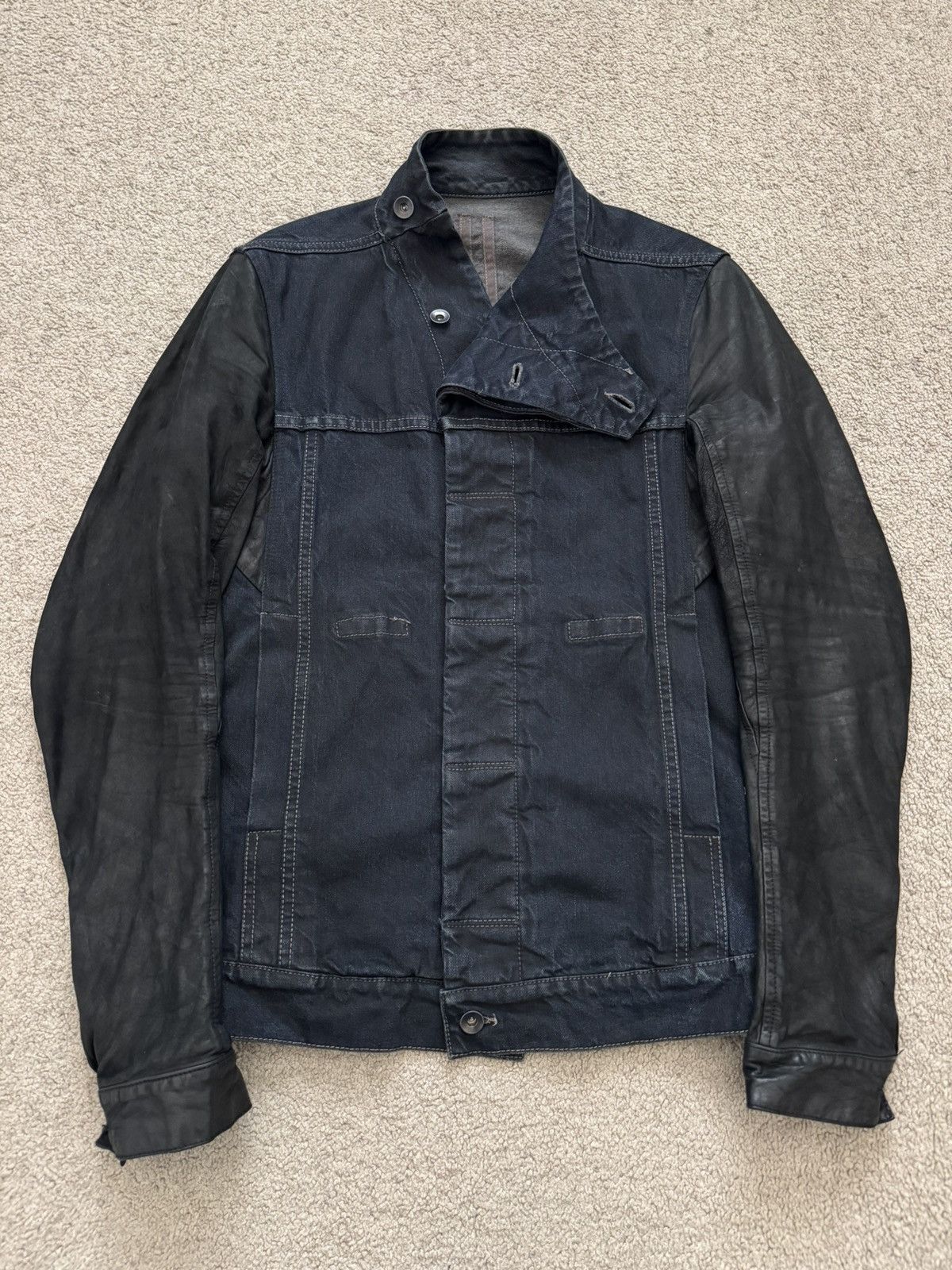 Rick Owens Drkshdw 2010s Rick Owens DRKSHDW Leather Sleeves Slave Denim Jacket Size US S / EU 44-46 / 1 - 1 Thumbnail