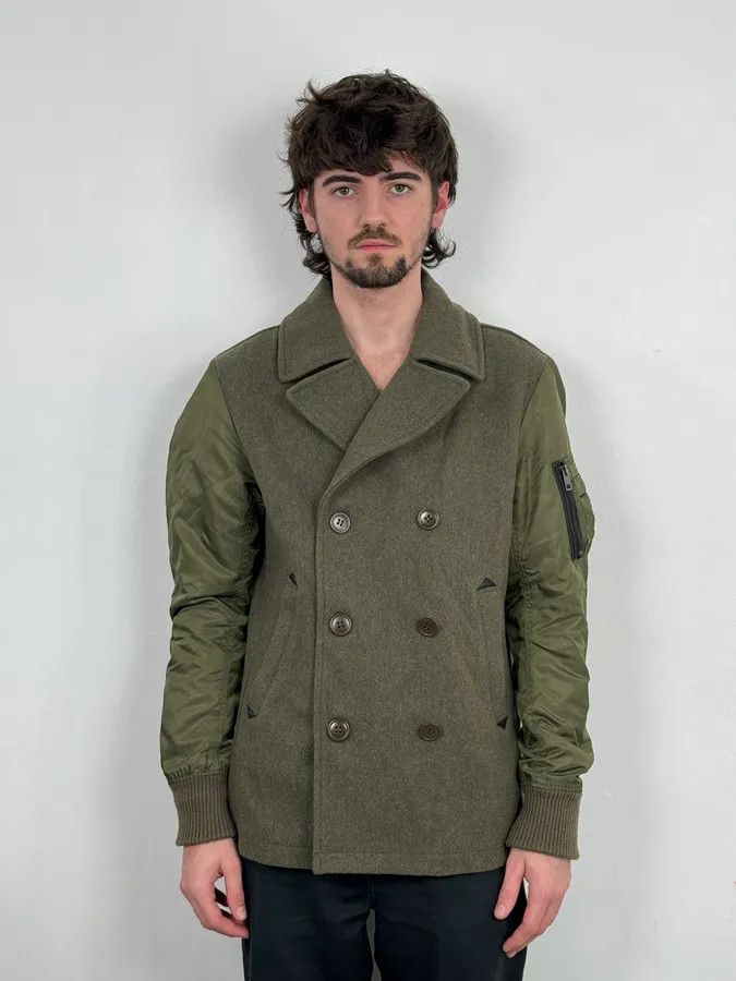 Diesel Diesel Khaki Green Caban Wool & Nylon Hybrid Bomber Jacket Size US M / EU 48-50 / 2 - 2 Thumbnail