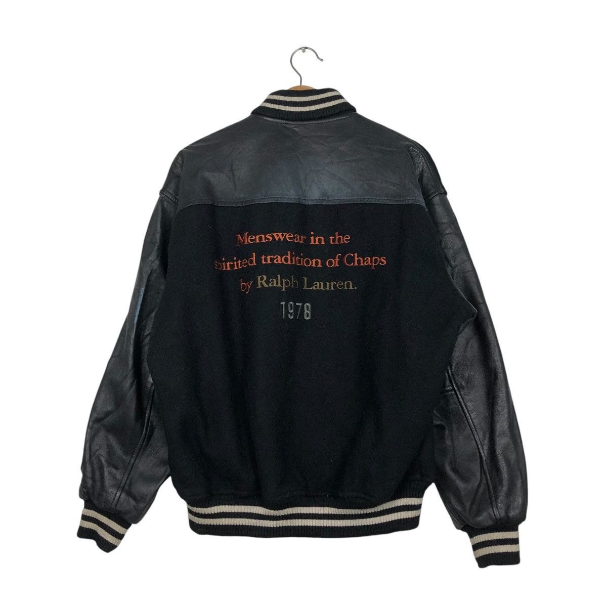 Ralph Lauren 🔥VINTAGE BOMBER JACKET LEATHER CHAPS RALPH LAUREN BIG LOGO Size US M / EU 48-50 / 2 - 10 Thumbnail
