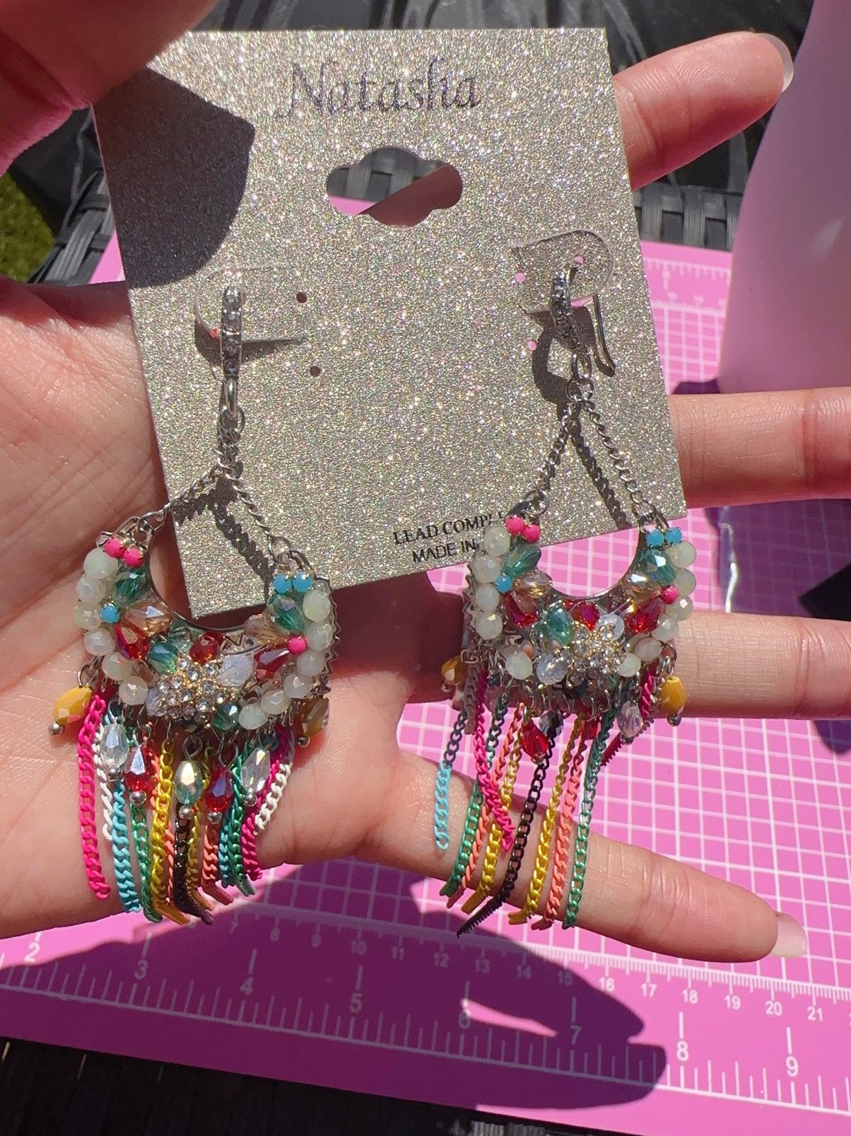 Designer Natasha silver tone circle beads flower colorful tassel Size ONE SIZE - 3 Thumbnail