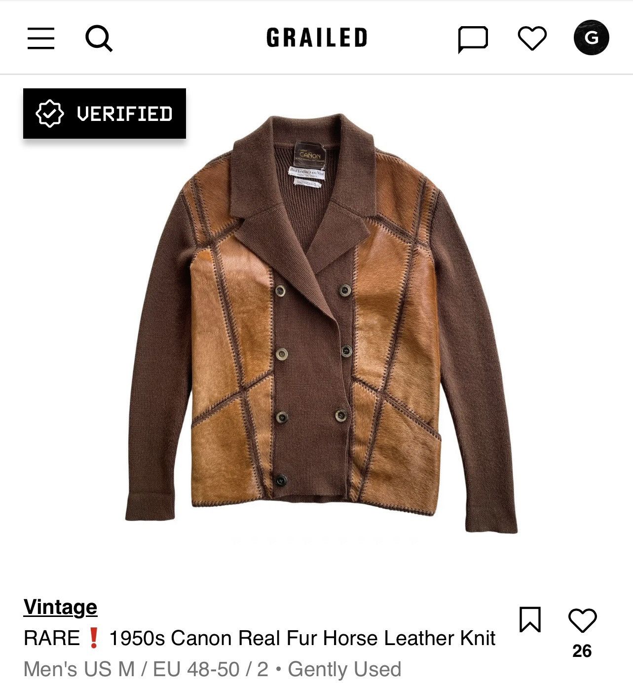 Vintage RARE❗️1950s Canon Real Fur Horse Leather Knit Size US M / EU 48-50 / 2 - 13 Thumbnail