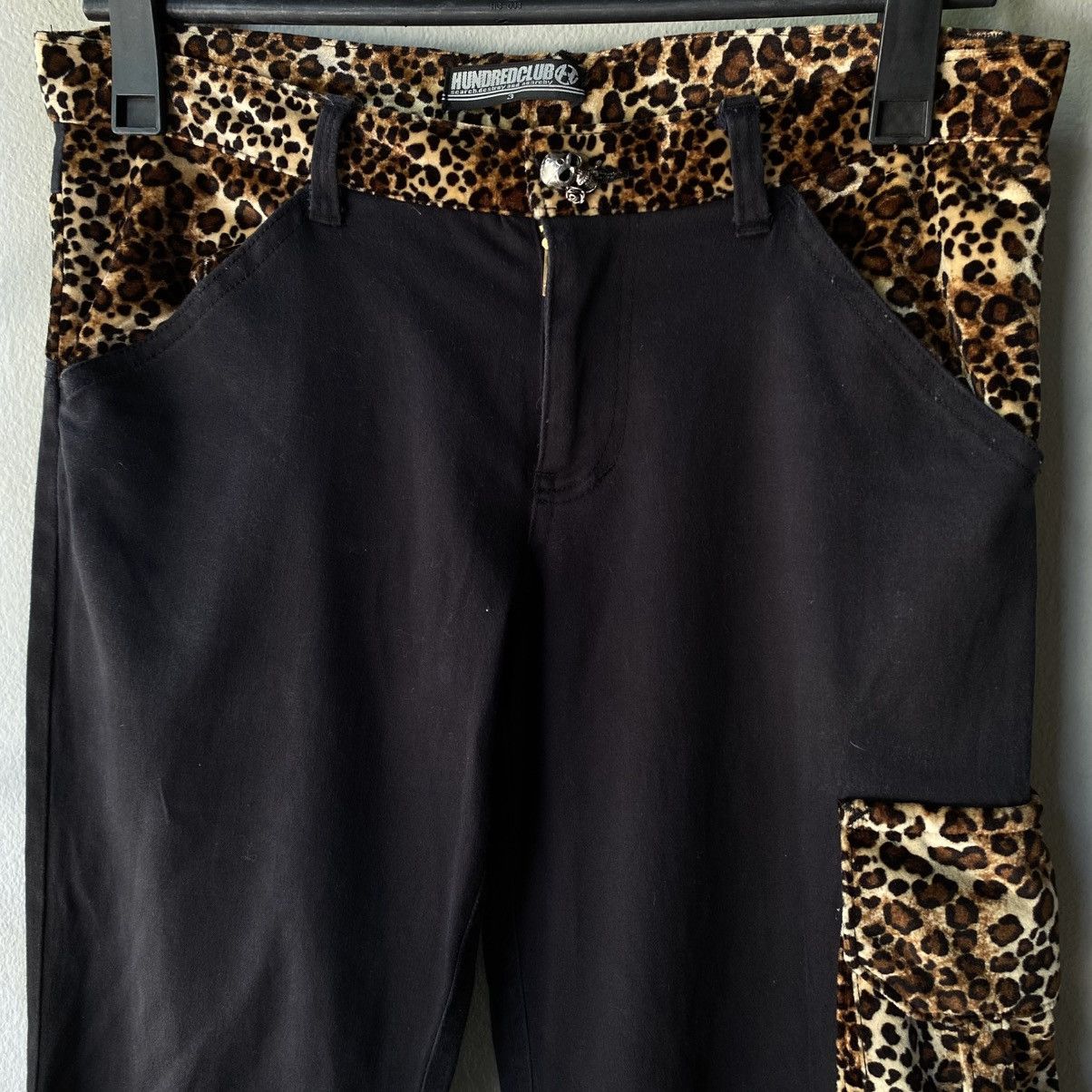 Japanese Brand × Seditionaries HUNDRED CLUB Y2K Punk Black Cargo Pants with Leopard Trim Size 32" / US 10 / IT 46 - 5 Thumbnail