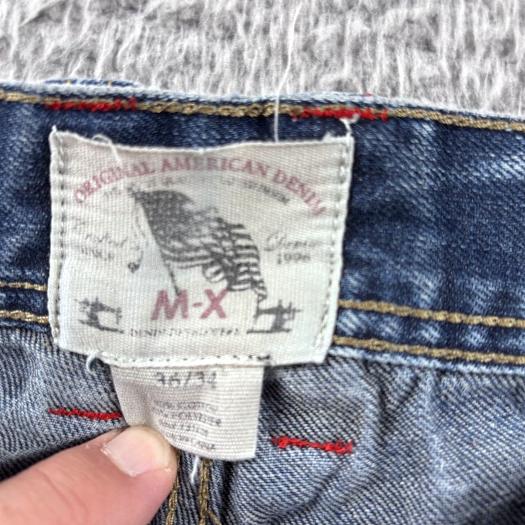 Vintage M-X Original American Denim Jeans Mens 36x34 Distressed Embossed Pockets 5-Pocket Jeans Slim Straight Blue Denim Cotton Size US 36 / EU 52 - 4 Thumbnail