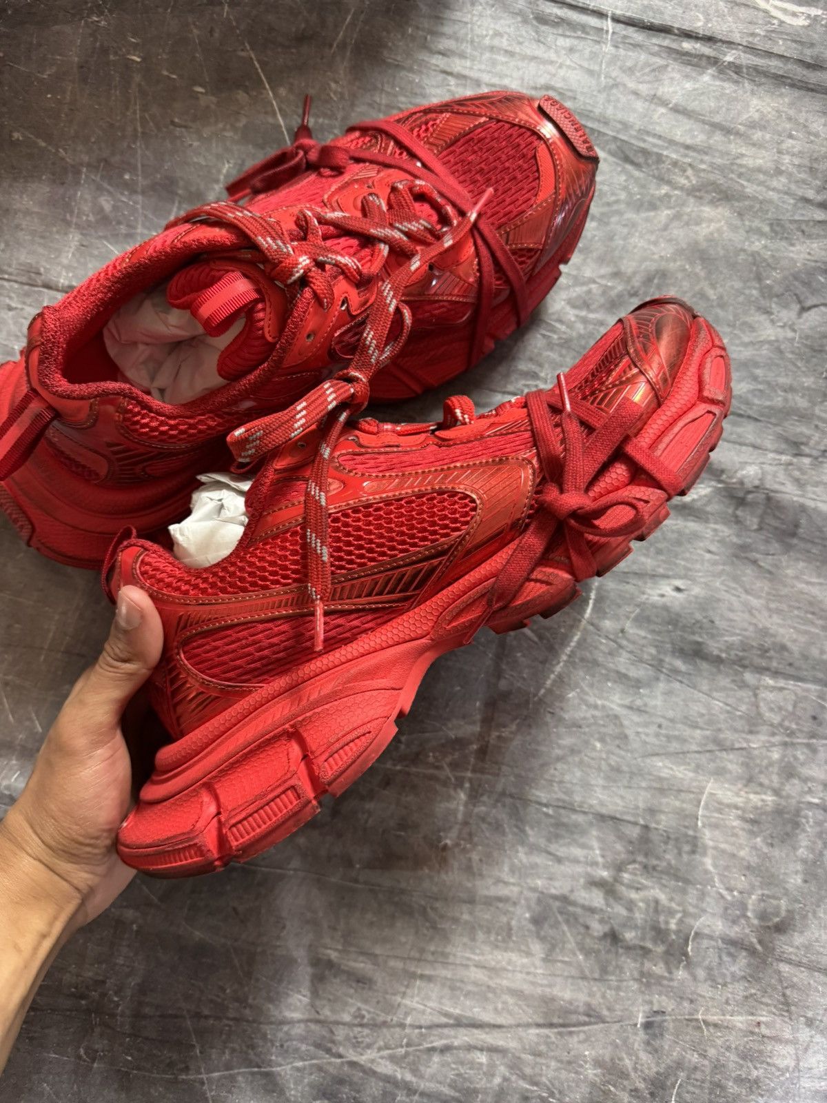 Balenciaga Balenciaga 3XL Distressed Sneakers in Red Size US 13 / EU 46 - 3 Thumbnail