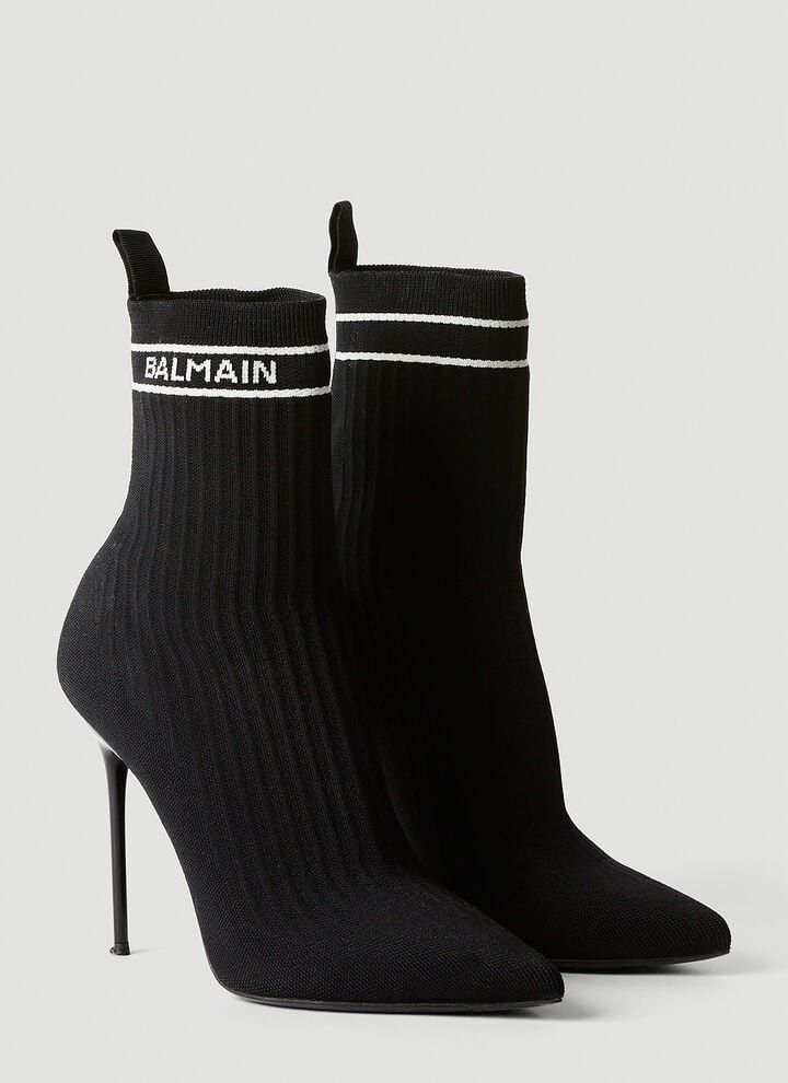 Balmain o1s1wg110925 Logo Print Knit High Heel Boots in Black Size US 7 / IT 37 - 2 Thumbnail