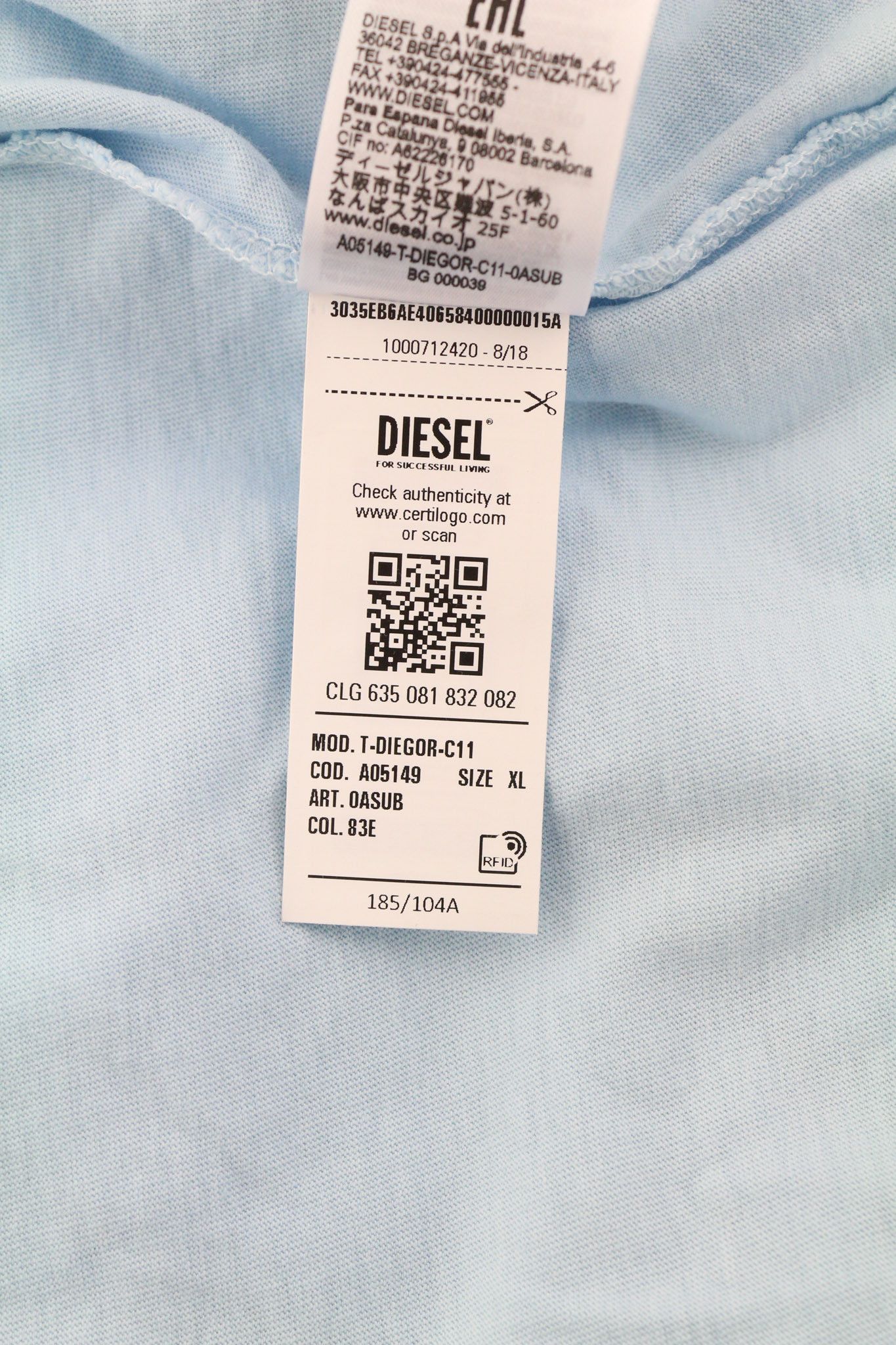Diesel T-DIEGOR-C11 XL Crew Neck Tricot Blue T-Shirt 40306 Size US XL / EU 56 / 4 - 9 Thumbnail