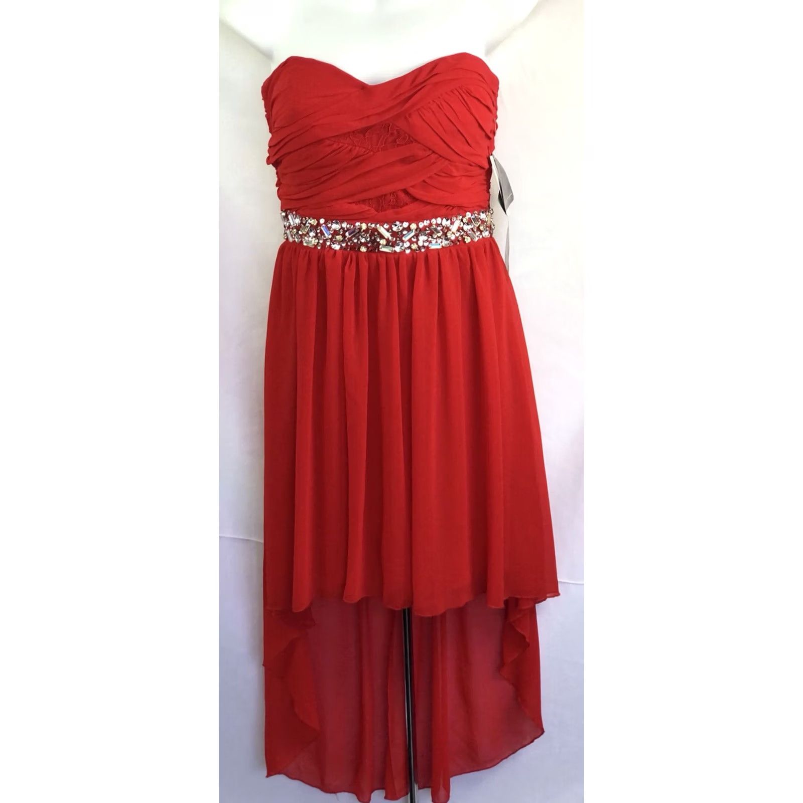 Vintage City Triangles Dress Womens 5 Red NWT Strapless Ruched Tiered Bead Glam Prom formal Size S / US 4 / IT 40 - 2 Thumbnail