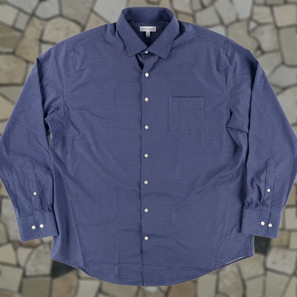Peter Millar Peter Millar Winnipeg Poplin Polyester Solid Long Sleeve Button Up Shirt Azuri Blue Men's XL Size US XL / EU 56 / 4 - 1 Thumbnail