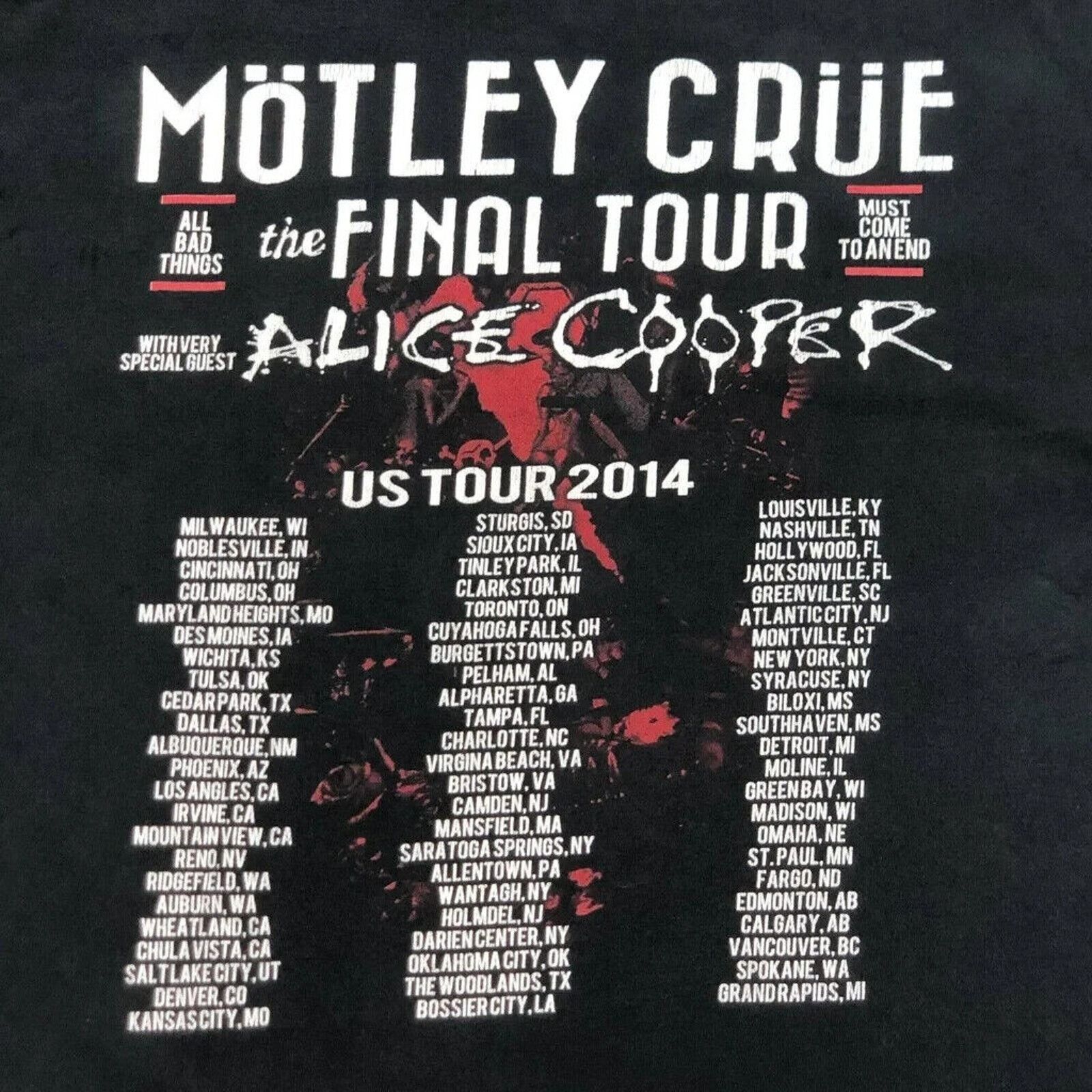 Vintage 2014 Motley Crue the Final Tour Alice Cooper Rock Tee Shirt Size US XL / EU 56 / 4 - 5 Thumbnail