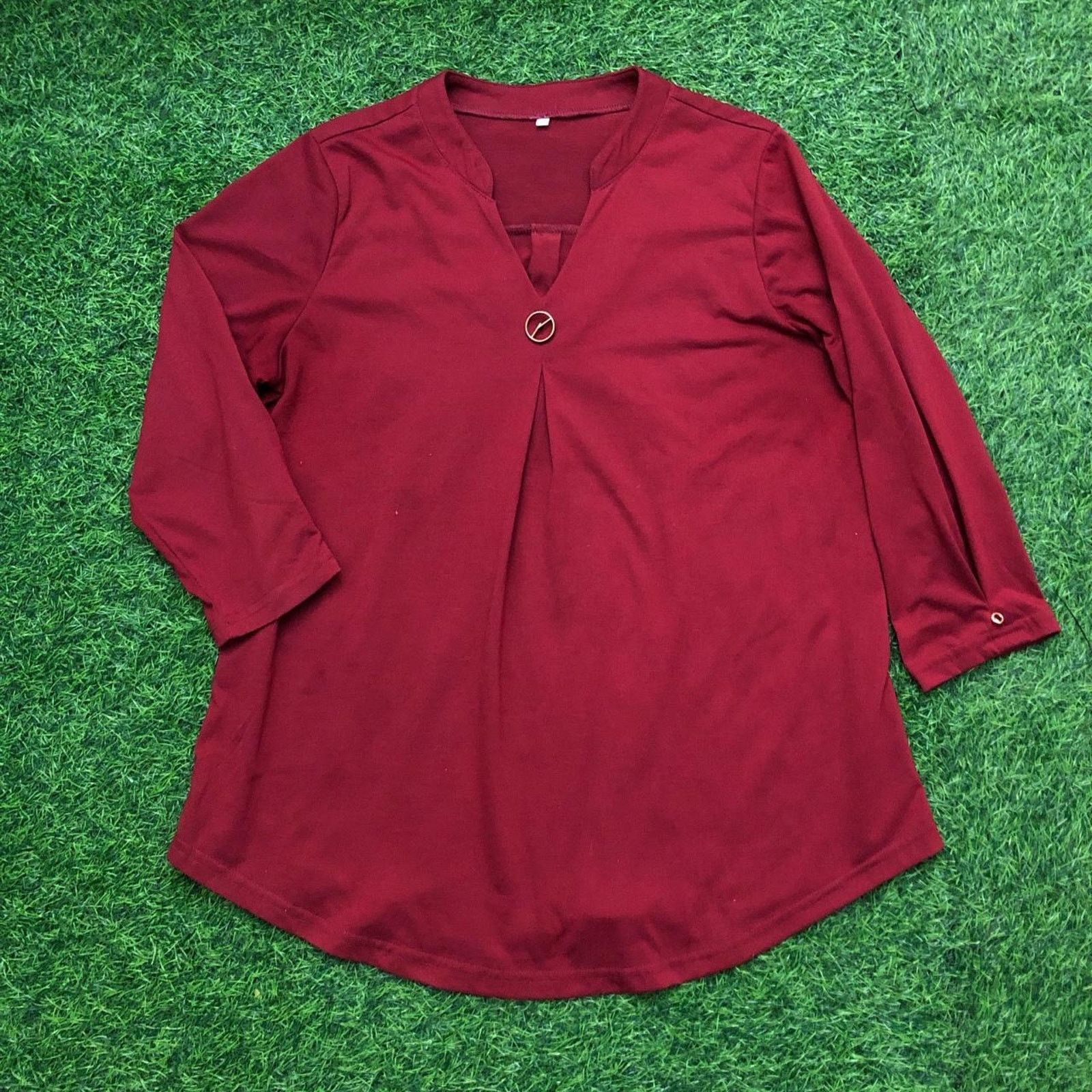 Other Women's Retro Maroon 3/4 Sleeve Blouse Gold Embellishment Size L / US 10 / IT 46 - 1 Thumbnail