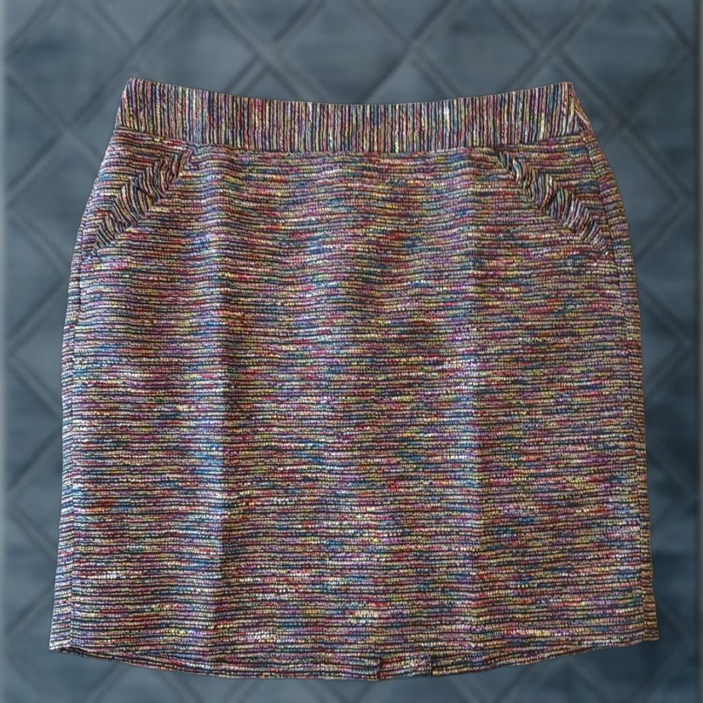Loft LOFT Skirt Women Short Pencil Multicolor Striped Pockets Lined Slit Size 14 Knit Polyester Rayon Regular, Machine Washable Size 36" / US 14 / IT 50 - 1 Thumbnail
