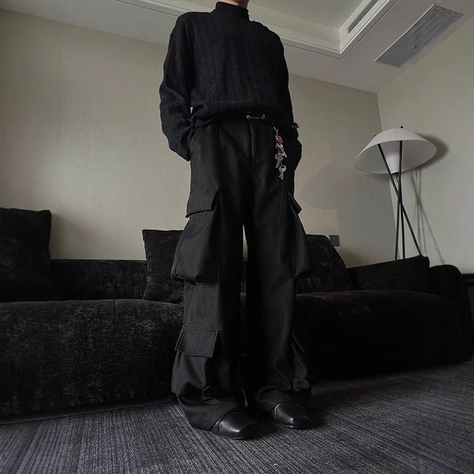 Japanese Brand Black Wide Leg Cargo Pants, Baggy Utility Trousers Size US 32 / EU 48 - 3 Thumbnail