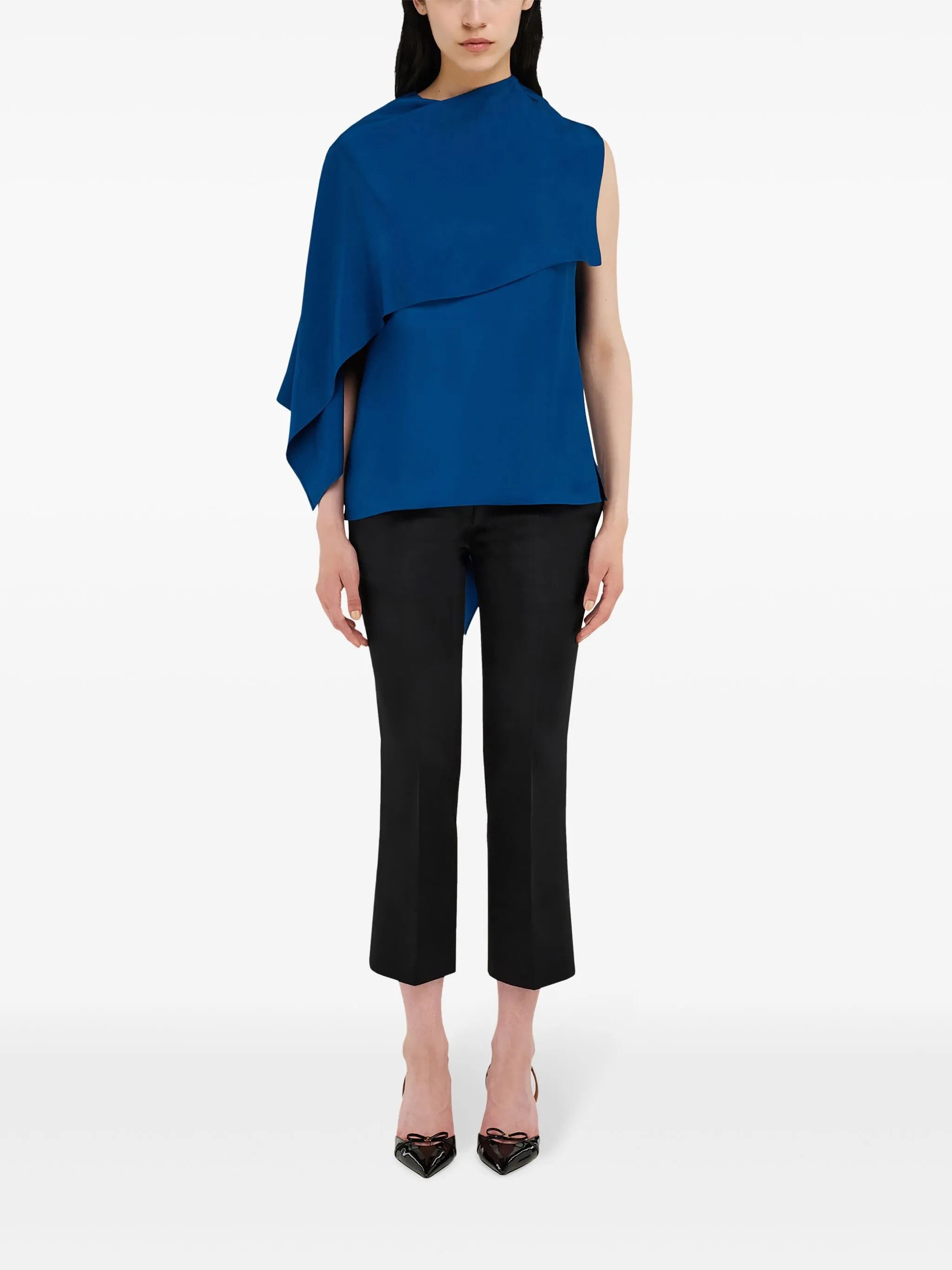 Salvatore Ferragamo o1s1rm0526 Cape-design Blouse in Blue Size S / US 4 / IT 40 - 2 Thumbnail