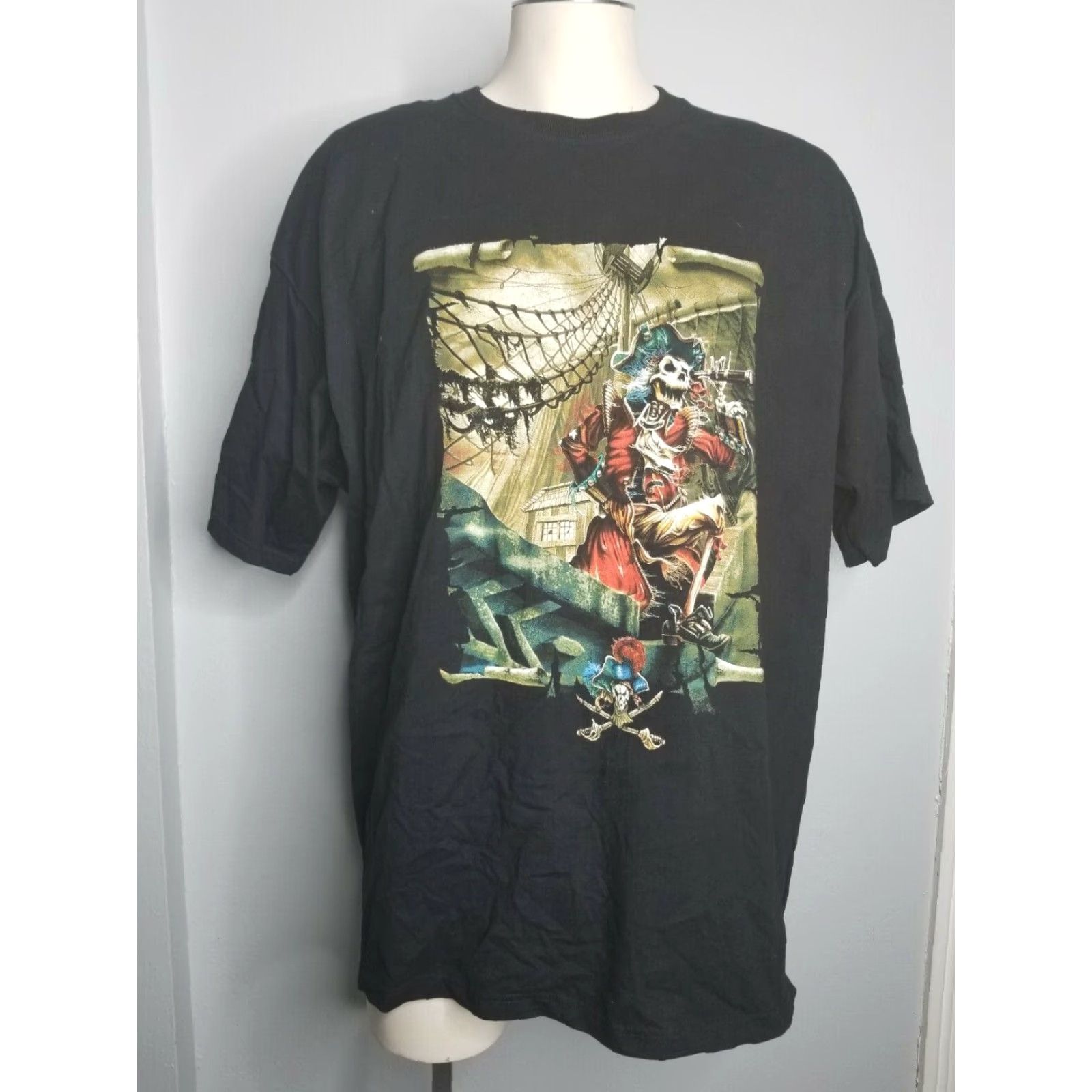 Fruit Of The Loom VINTAGE Retro Mens 2XL Skeleton Pirate Ship T Shirt FOL Lofteez Black Size US XXL / EU 58 / 5 - 3 Thumbnail