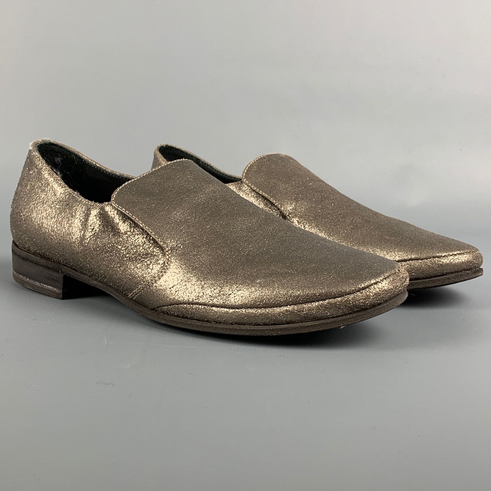 Brunello Cucinelli BRUNELLO CUCINELLI 7 Silver Leather Crackled Loafer Flats Size US 7 / IT 37 - 2 Thumbnail