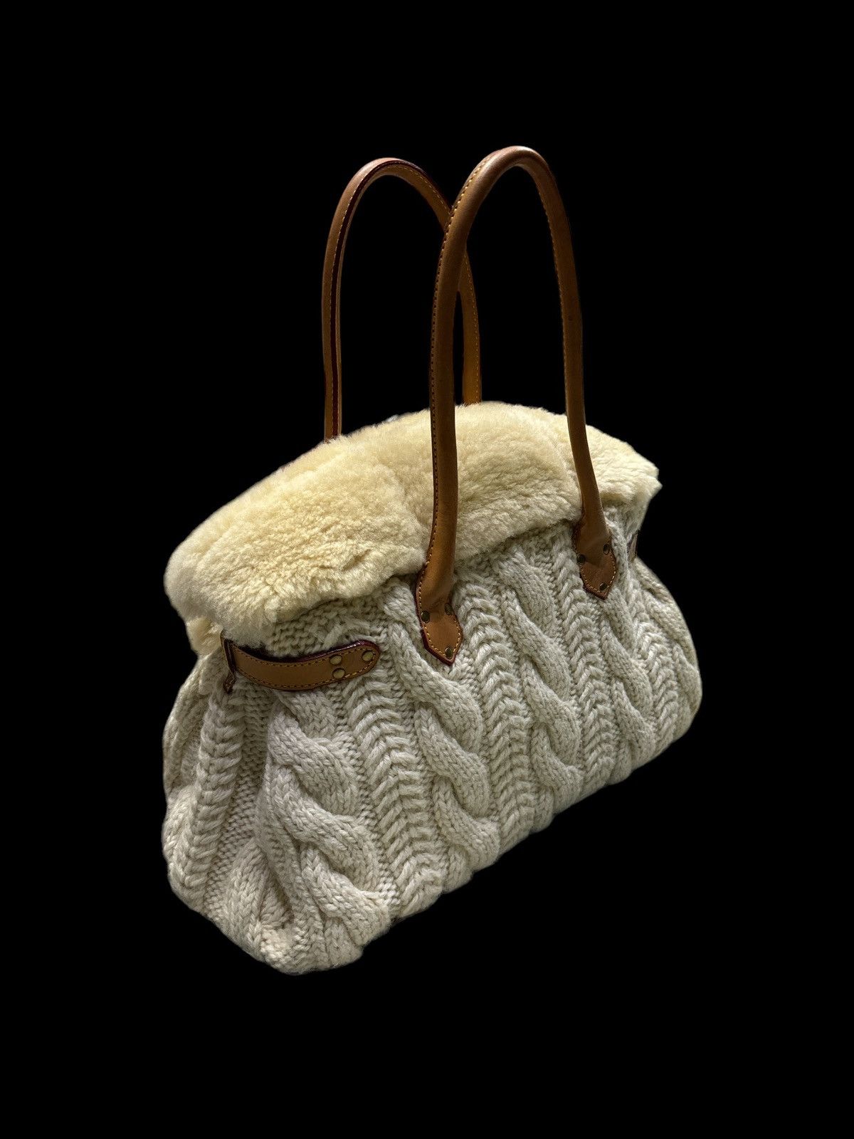 Handmade MONTEROSA CABLEKNIT SHEEPSKIN HANDMADE BIRKIN STYLE HANDBAG Size ONE SIZE - 5 Thumbnail