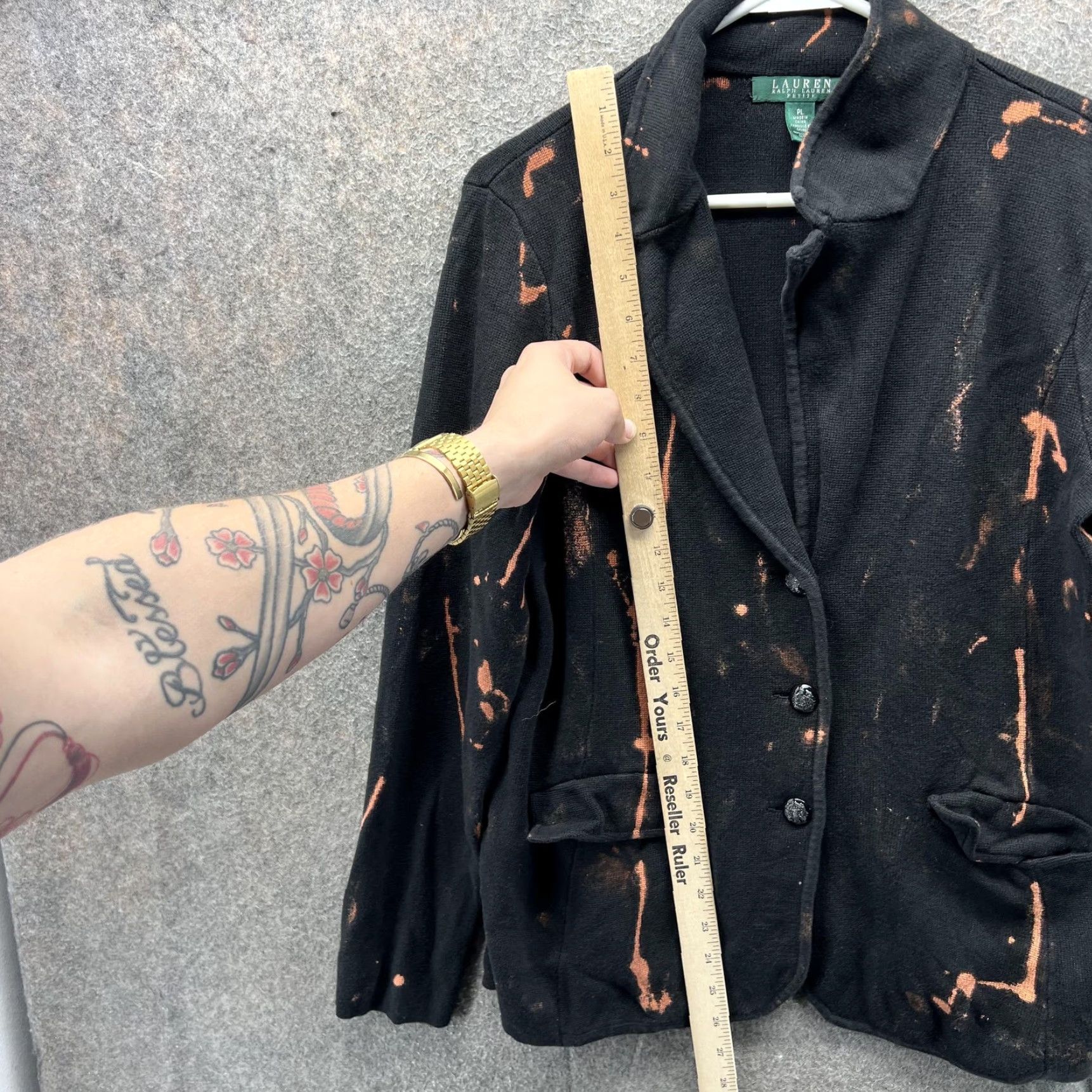 Ralph Lauren VINTAGE Lauren Ralph Lauren Blazer Womens Petite Large Black Knit Bleach Stain Jacket Size L / US 10 / IT 46 - 4 Thumbnail