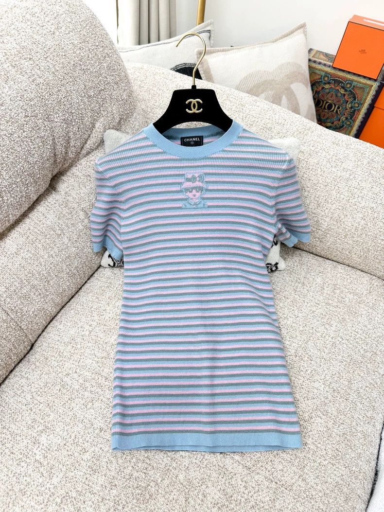 Chanel Blue Purple Stripe Portrait Knit Top