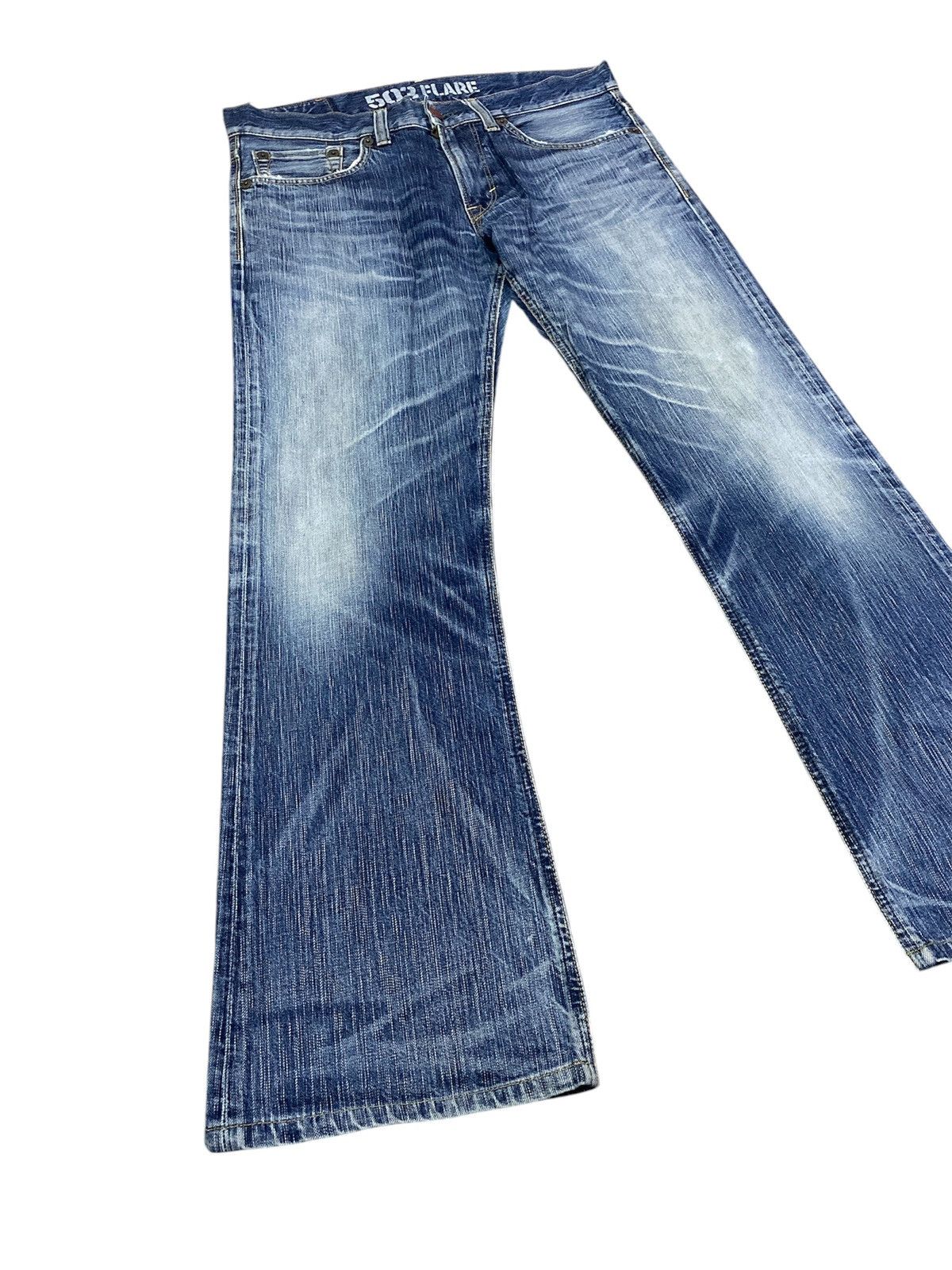 Japanese Brand 🔥Archieves🔥Edwin Flare 503 Raw Blue Trip Sky Blue Denim Size US 32 / EU 48 - 4 Thumbnail