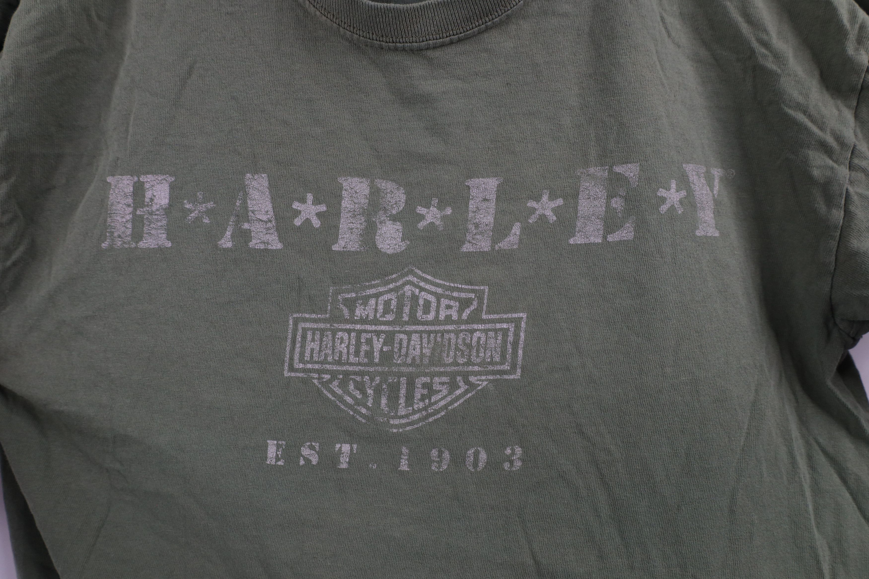 Harley Davidson × Vintage Vintage Harley Davidson Military Style T-Shirt Green Cotton Size US S / EU 44-46 / 1 - 9 Thumbnail