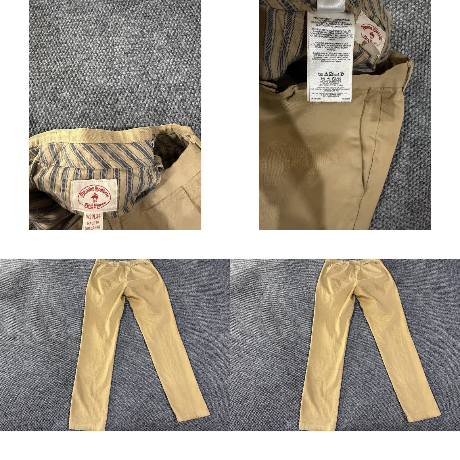 Brooks Brothers Brooks Brothers Red Fleece Pants Chino Beige 31x34 Regular Stretch Cotton Casual Mens Straight Front Zip Pockets Size US 31 - 8 Thumbnail