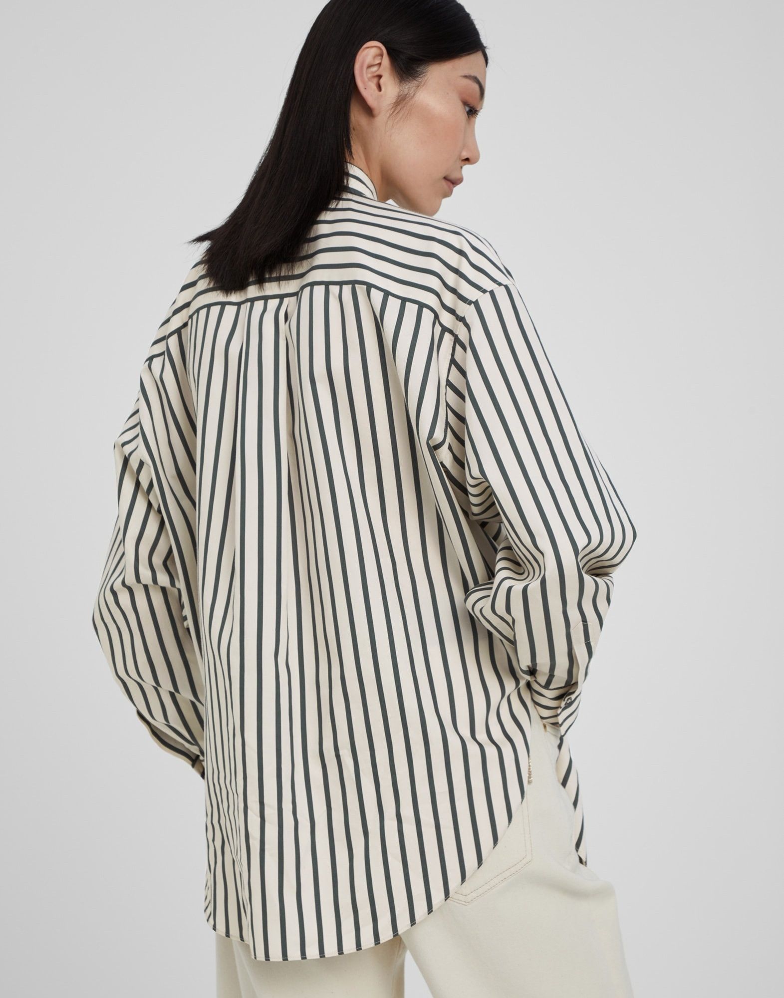 Brunello Cucinelli o1y0725 Striped Shirt in Ivory/Black Size XXS / US 00 / IT 34 - 4 Thumbnail