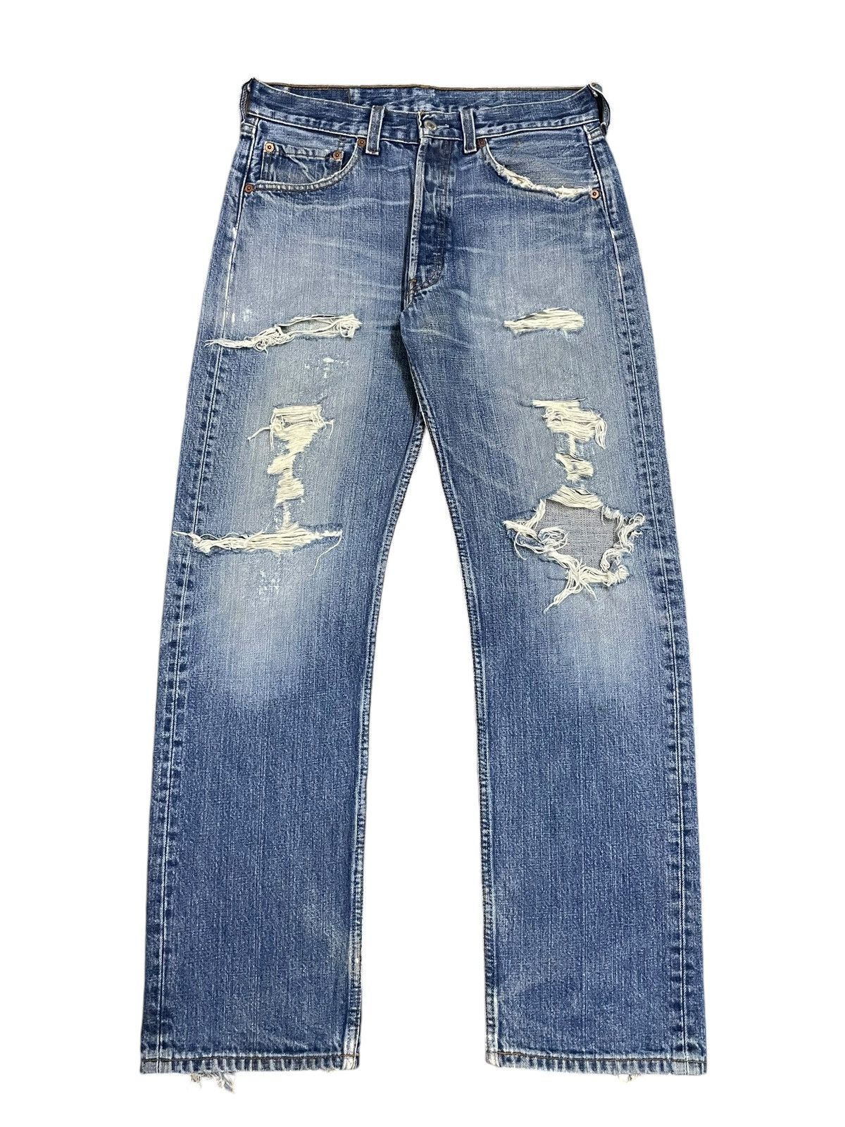 Levi's Vintage Levi’s 501 Button Fly Distressed BlueWash Jeans #C01 Size US 31 - 1 Thumbnail