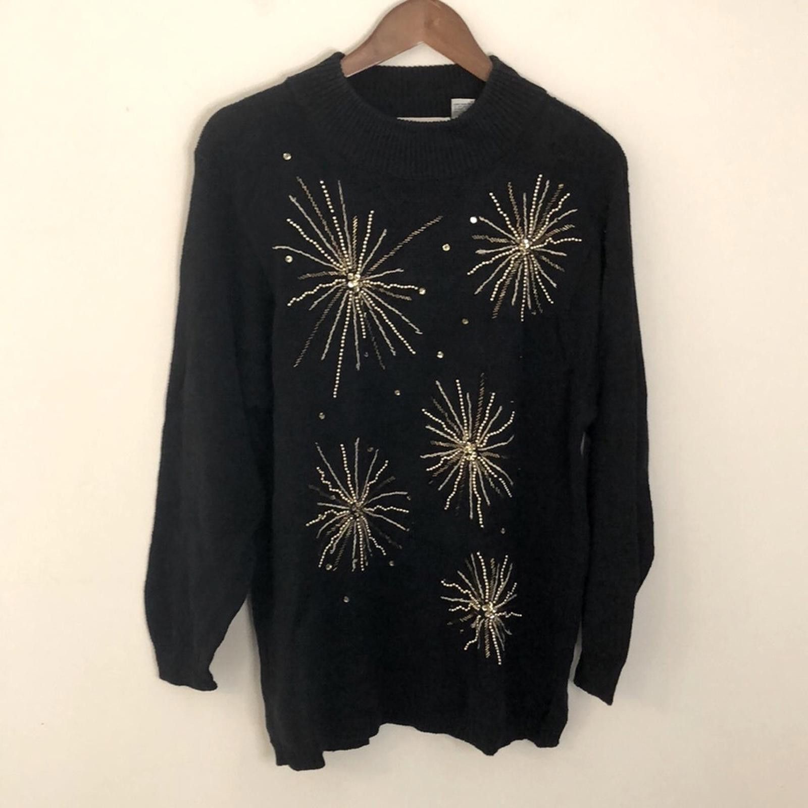 Other Allison Smith Black Knit Sweater beaded sparkles SZ LG Size L / US 10 / IT 46 - 11 Thumbnail