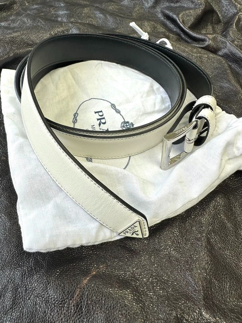 Prada Prada Triangle white leather belt Size ONE SIZE - 1 Thumbnail
