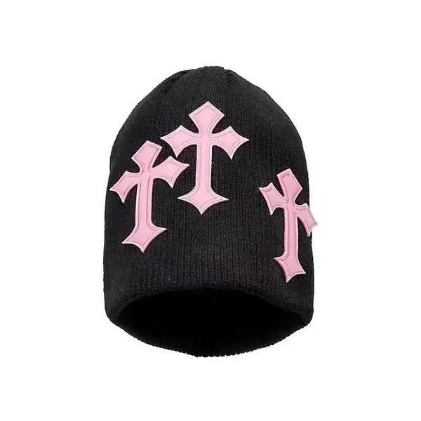 Japanese Brand Black cross jacquard Y2K knitted hat Size ONE SIZE - 1 Thumbnail