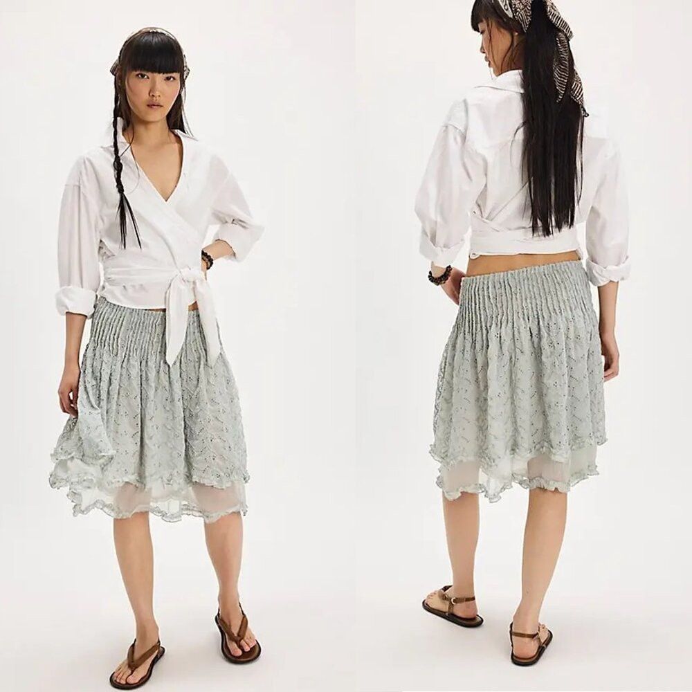 Free People NWT New Free People Sanderson Midi Sky Gray Skirt Size M Size 32" / US 10 / IT 46 - 1 Thumbnail