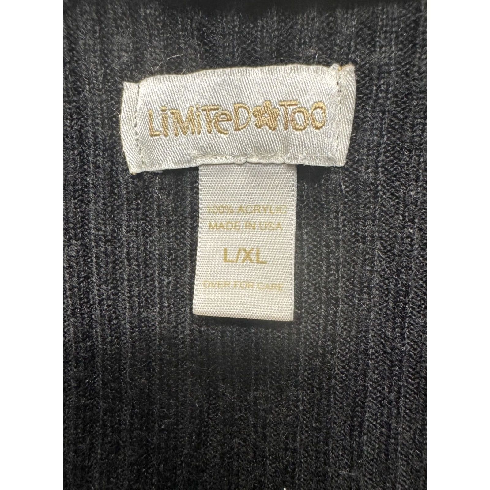 Vintage Limited Too Cardigan Shirt Women L Black Ribbed Tie-Front Cropped Acrylic USA Made 12.5in 17in Size L / US 10 / IT 46 - 3 Thumbnail