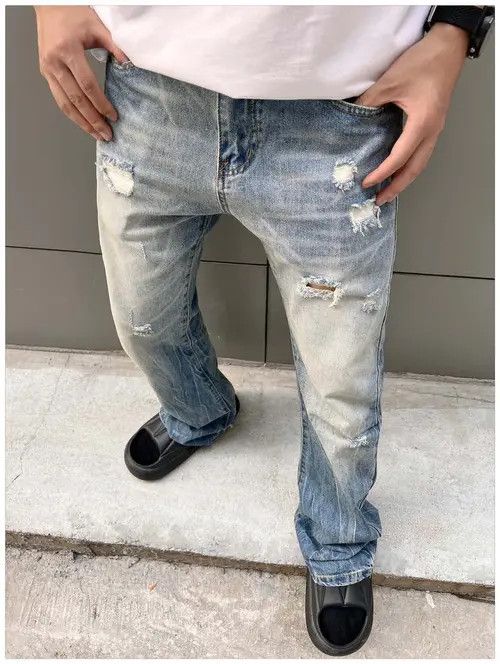 Vintage Blue damaged faded flared punk grunge jeans Size US 32 / EU 48 - 4 Thumbnail