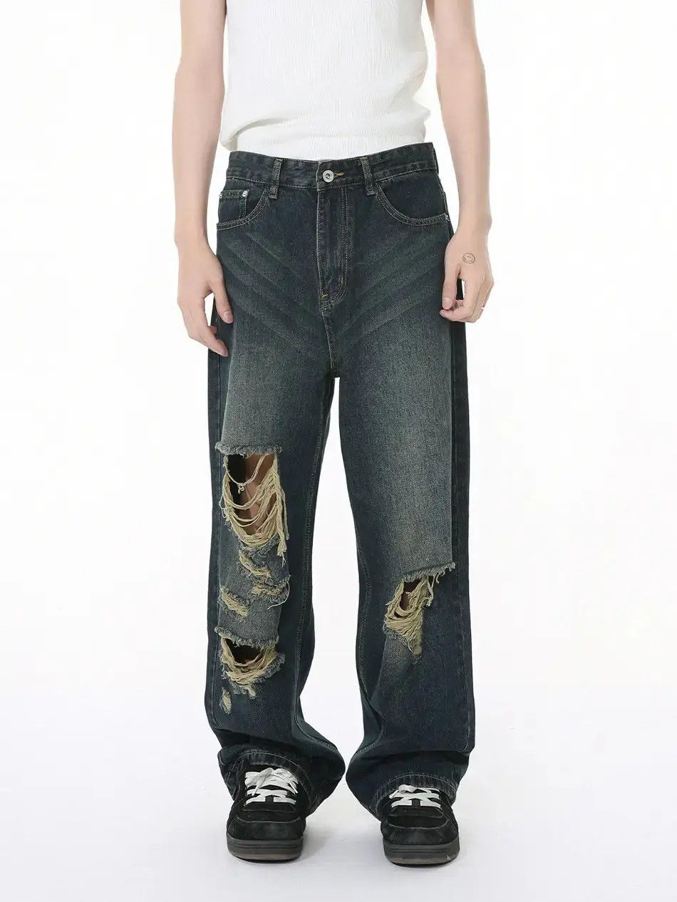Japanese Brand Retro loose fringe straight leg jeans Size US 32 / EU 48 - 1 Thumbnail