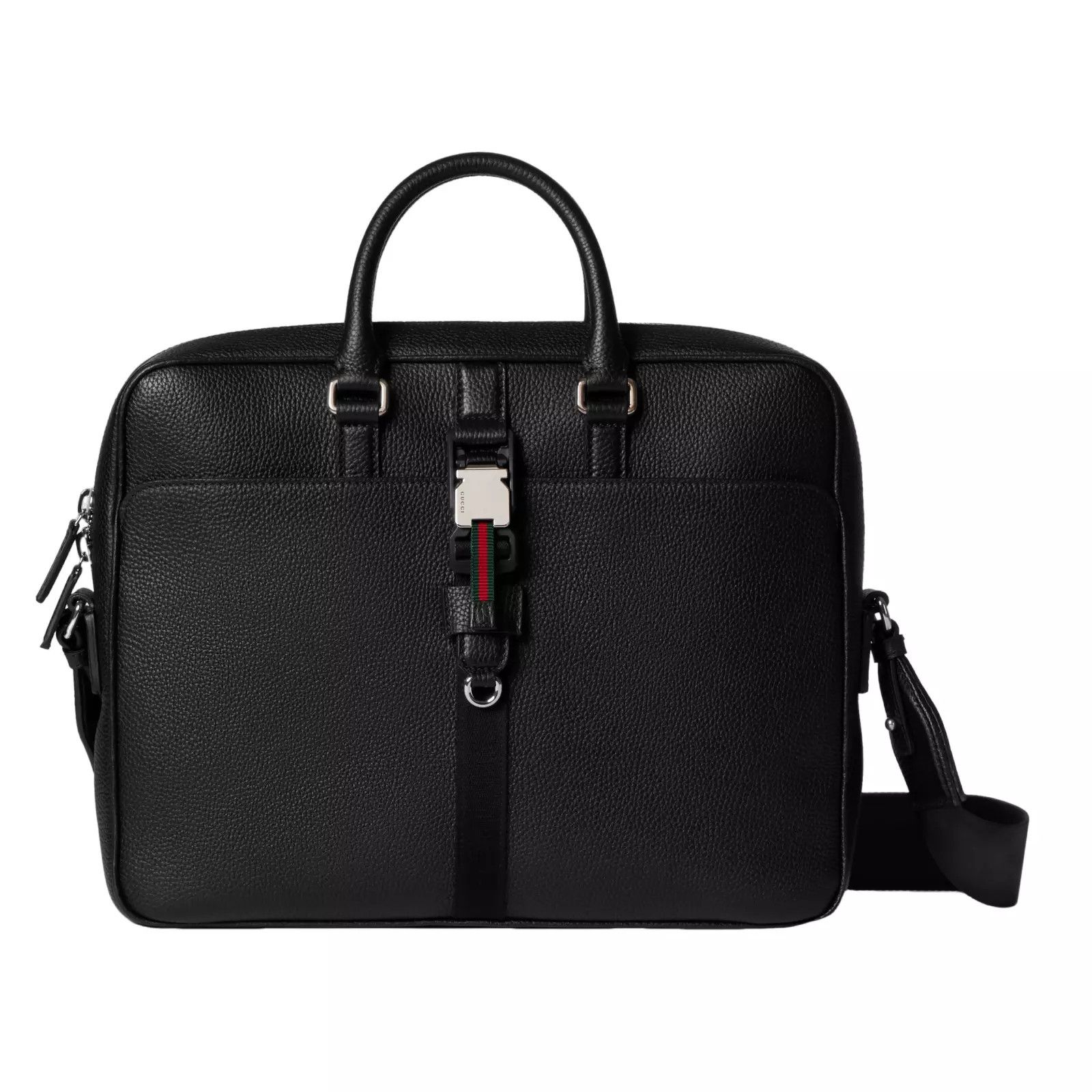 GUCCI Black Soft Medium Leather Web Briefcase New & Auth