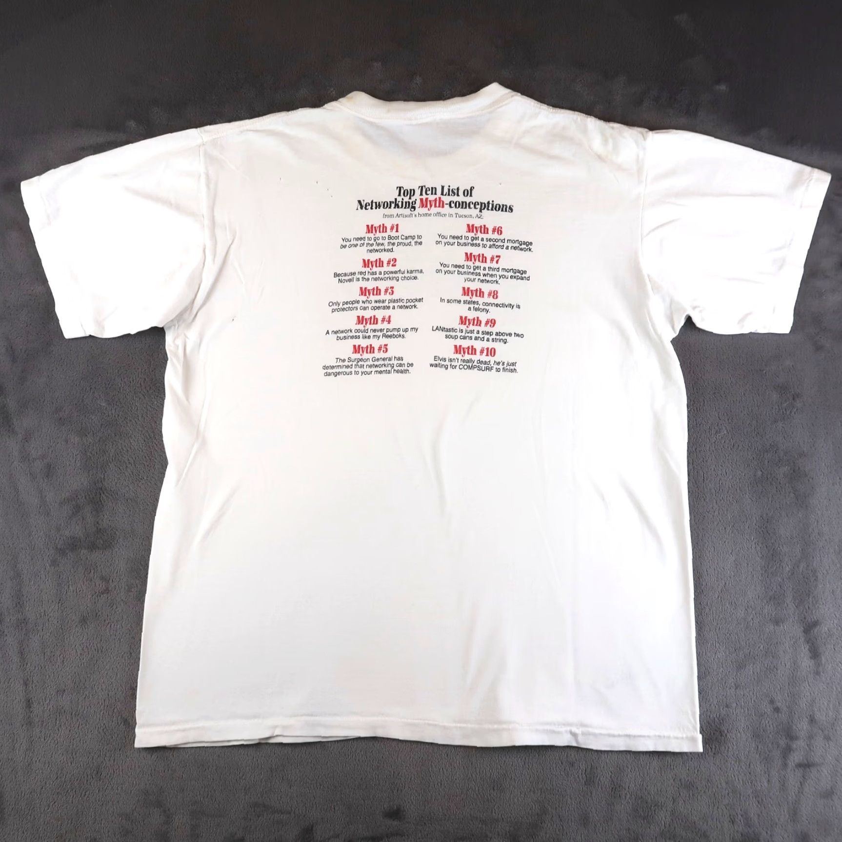 Vintage VINTAGE 90s Oneita Shatters The Myth T Shirt Networking Mens Size XL White USA Nike? Size US XL / EU 56 / 4 - 2 Thumbnail