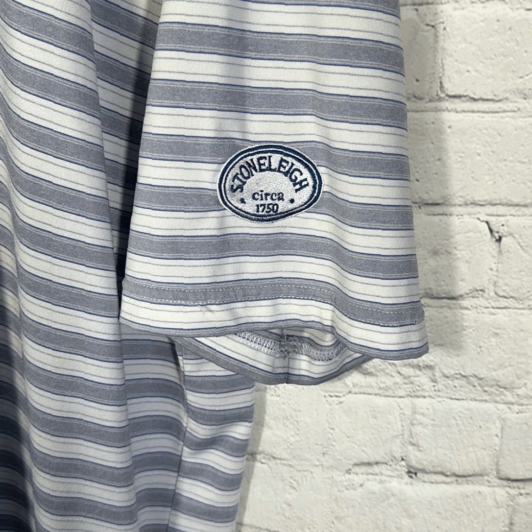 Footjoy FootJoy Polo Mens XL Striped Gray Blue Lisle Golf Stoneleigh on Sleeve Size US XL / EU 56 / 4 - 2 Thumbnail
