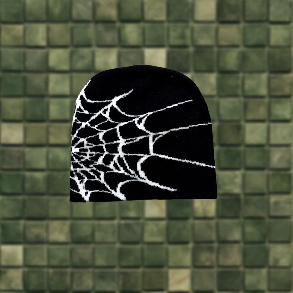 Vintage VINTAGE Beanie Hat Unisex Adults One Size Black Spider Web 90s 2000s Mens Womens Size ONE SIZE - 1 Thumbnail