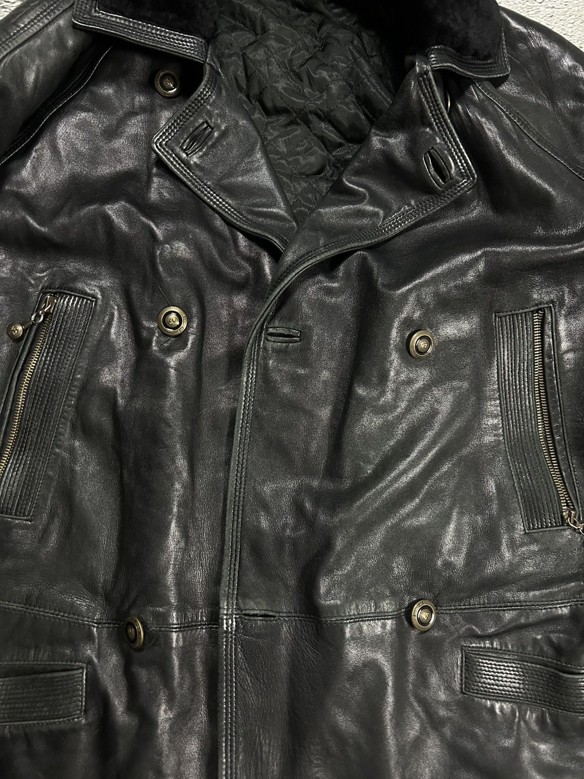 Versace Versace V2 leather coat jacket sherpa black 90s Size US XL / EU 56 / 4 - 13 Thumbnail