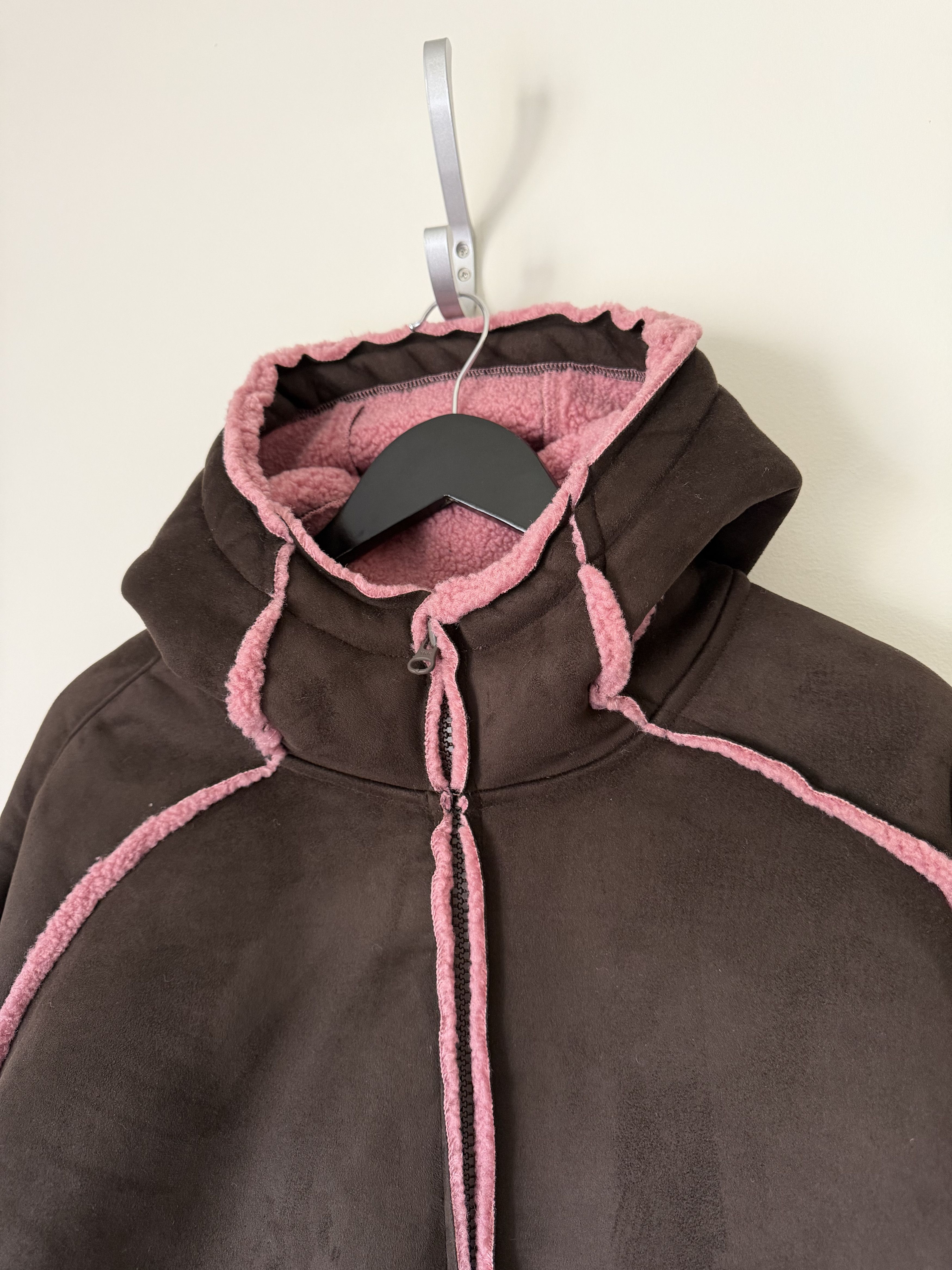 Palace Palace Sherpa Faux Suede Hooded Jacket in Brown Pink | Grailed