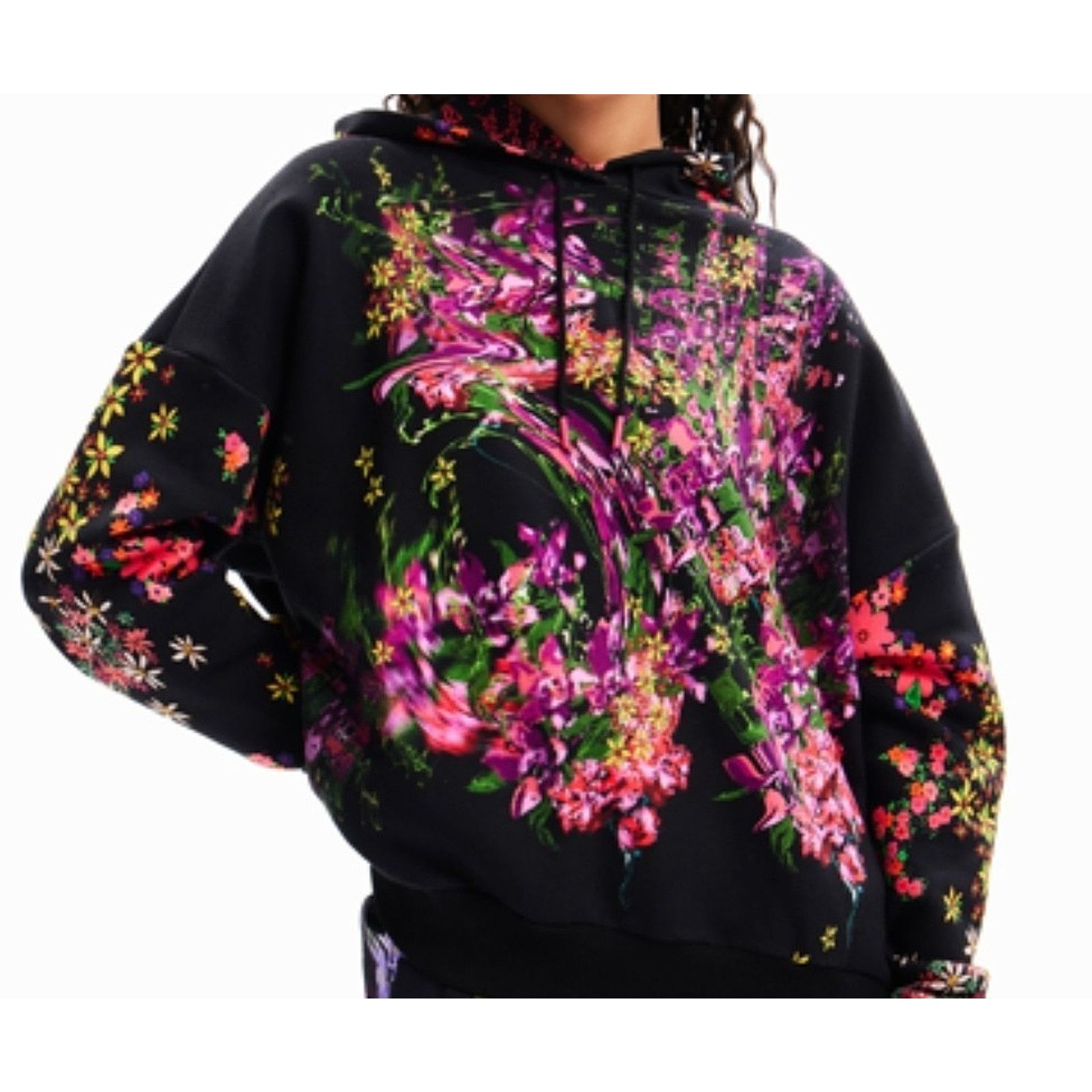 Desigual Desigual Hoodie Women Floral Art Black Multi Pullover Size S Size S / US 4 / IT 40 - 1 Thumbnail