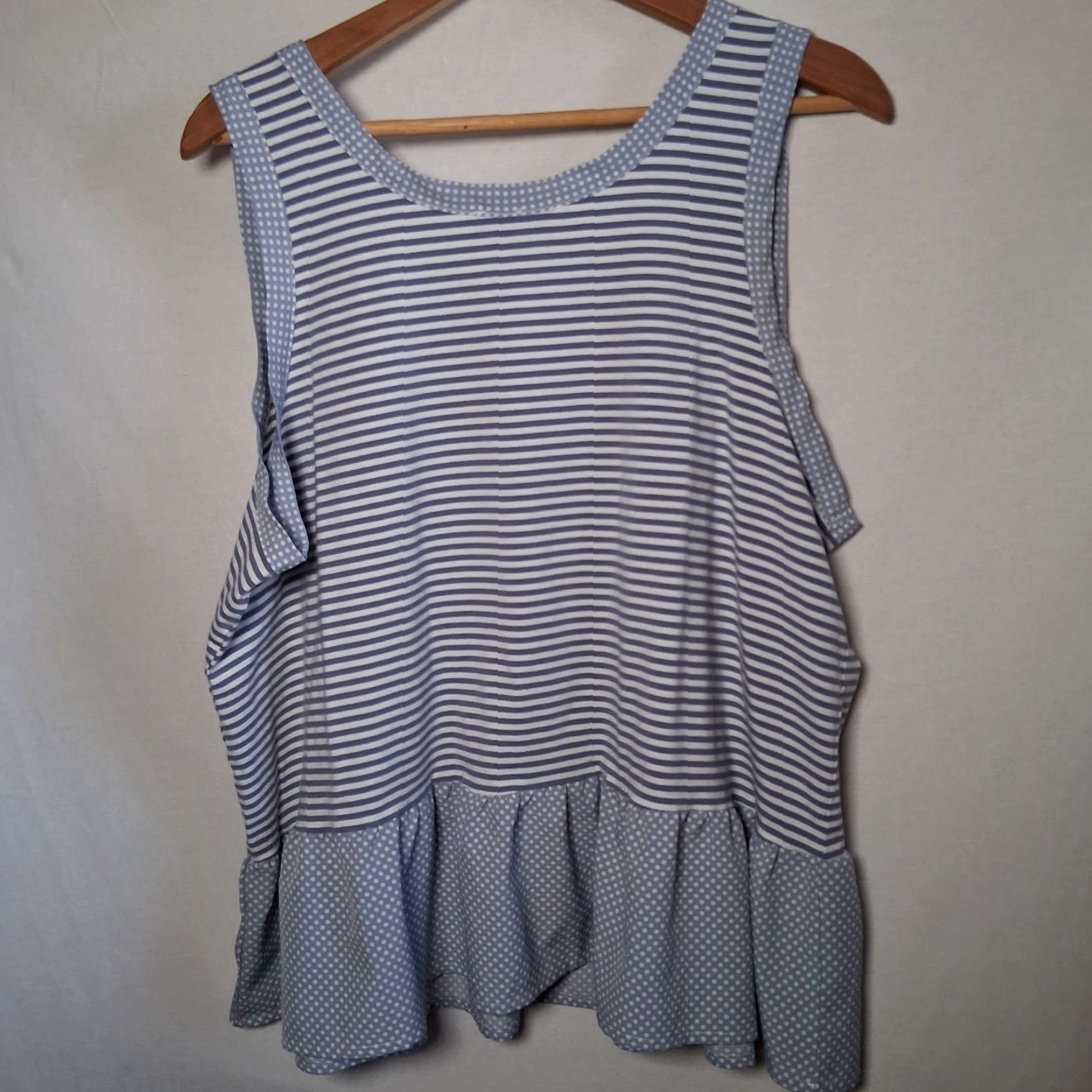 Vintage Suzanne Betro Tank Top Plus Size 3X Blue White Stripe Plka Dot Ruffle Sleeveless Nautical Casual Women Size XXL / US 16-18 / IT 52-54 - 2 Thumbnail