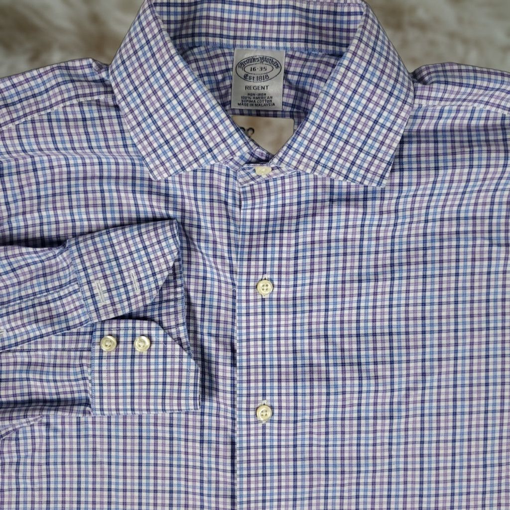 Brooks Brothers Brooks Brothers Dress Shirt Men 16 Blue Plaid Long Sleeve Business Casual Classic Cotton Size 42R - 1 Thumbnail