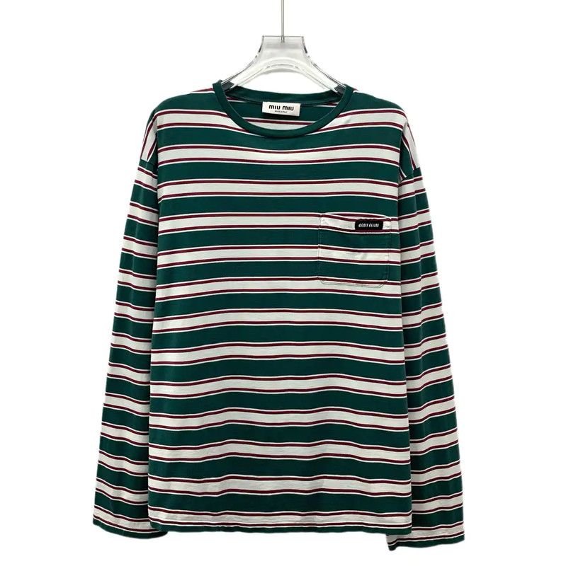 Miu Miu Miu Miu Striped Long Sleeve Cotton Tee 0089 Size S / US 4 / IT 40 - 1 Thumbnail
