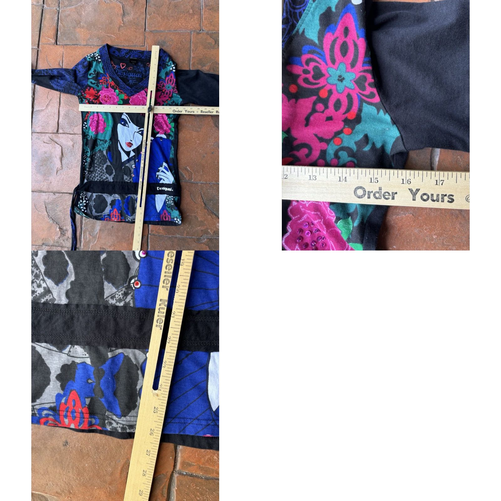 Desigual Y2K Desigual Long Sleeve Top Women's Large Art Face Retro Grunge Fairy Shirt Size L / US 10 / IT 46 - 8 Thumbnail