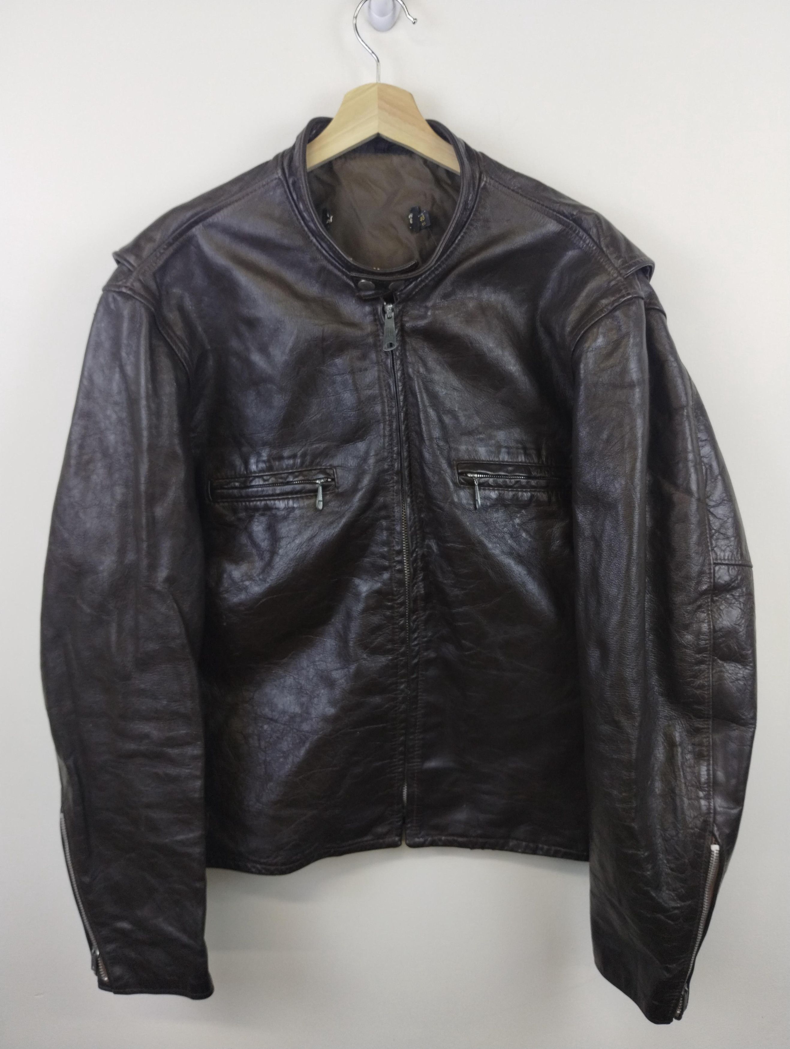 image of 80's Polyester Lined Leather Jacket in Brown, Men's (Size Large)