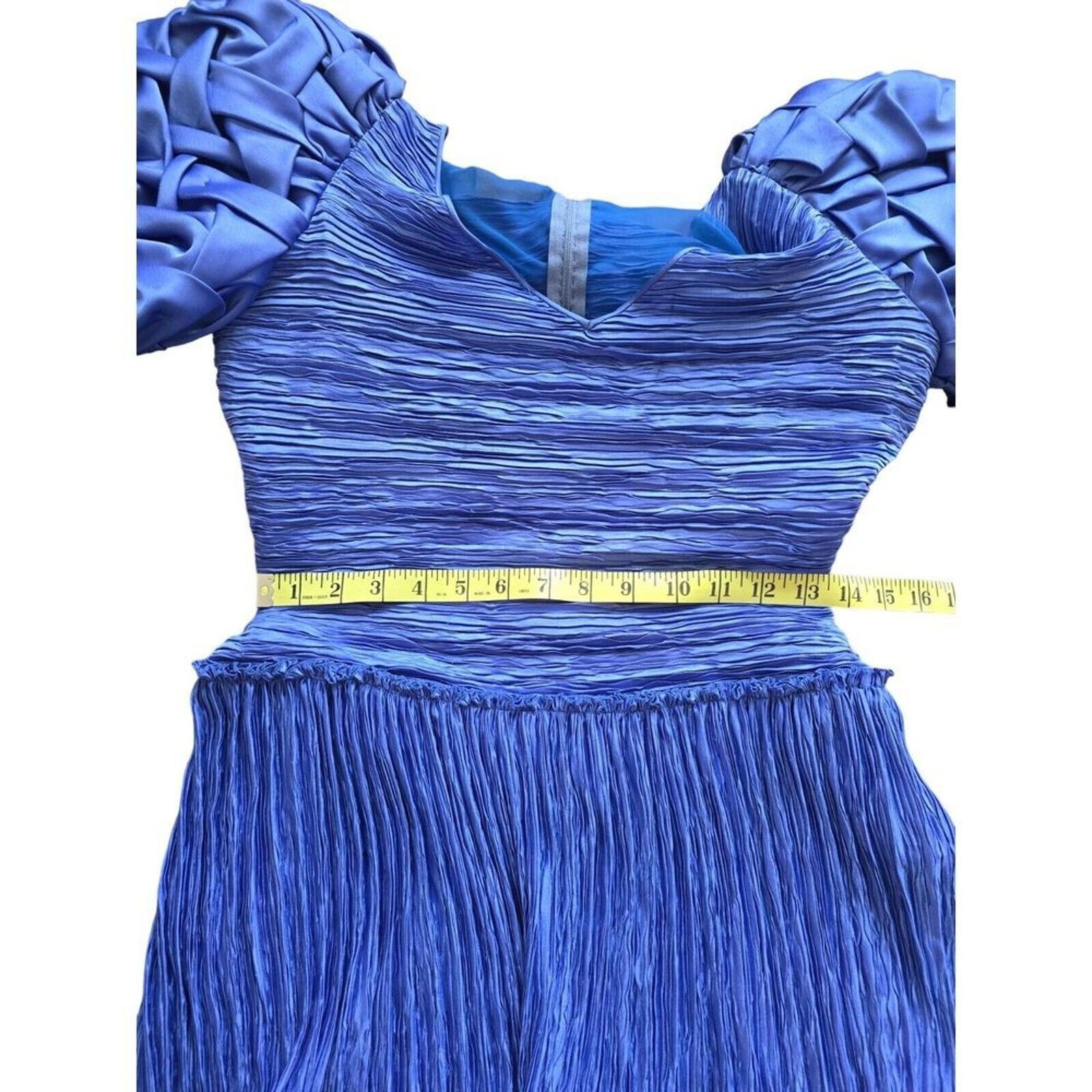 Mary McFadden Vintage Mary McFadden Blue Pleated Plisse dress gown S,M Size S / US 4 / IT 40 - 12 Thumbnail