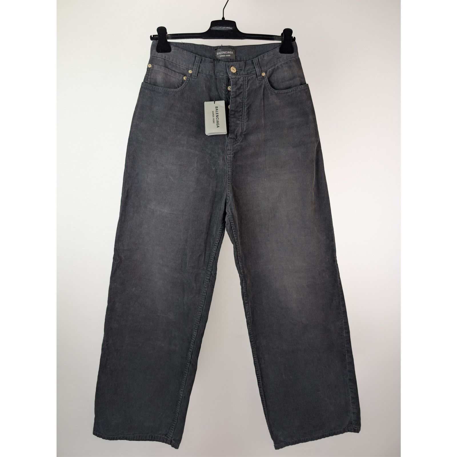 Balenciaga o1rshd1 Japanese Cotton Corduroy Denim Baggy Pants in Black Size US 28 / EU 44 - 9 Thumbnail