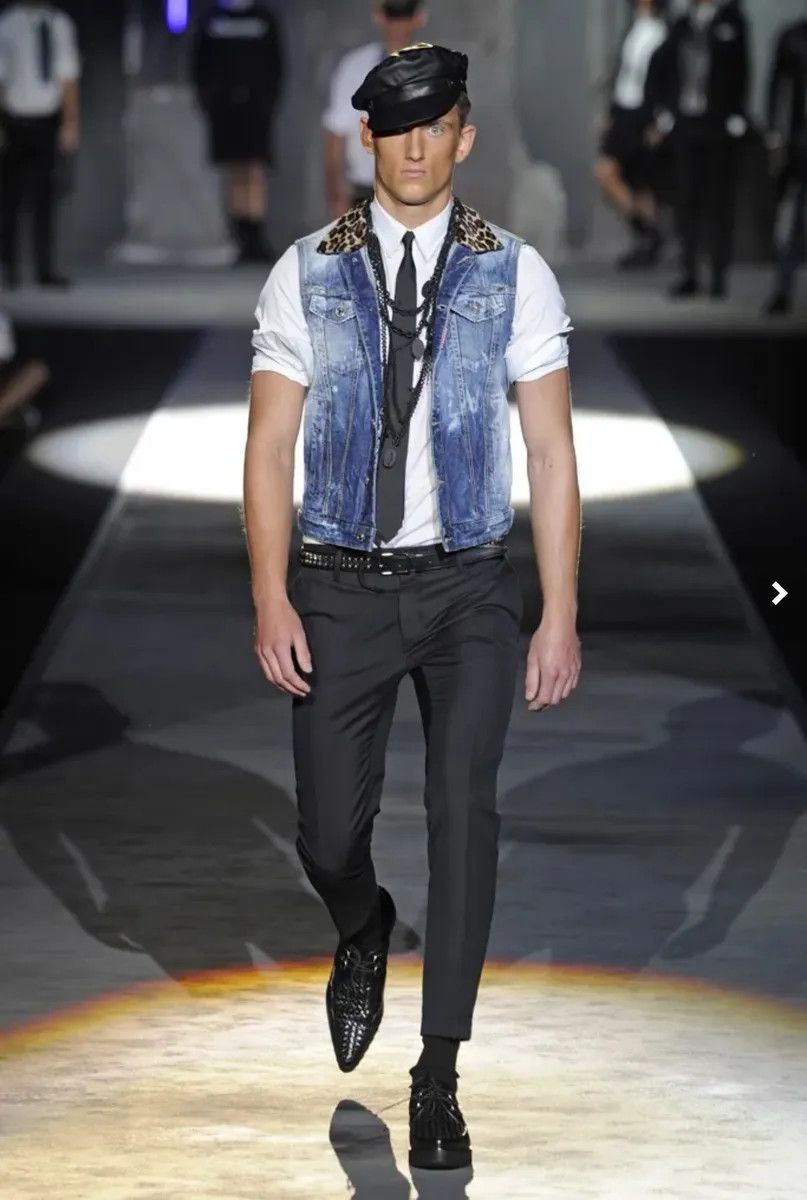 Dsquared2 SS2013 Dsquared2 Blue Distressed Leopard Collar Denim Vest Size US M / EU 48-50 / 2 - 2 Thumbnail
